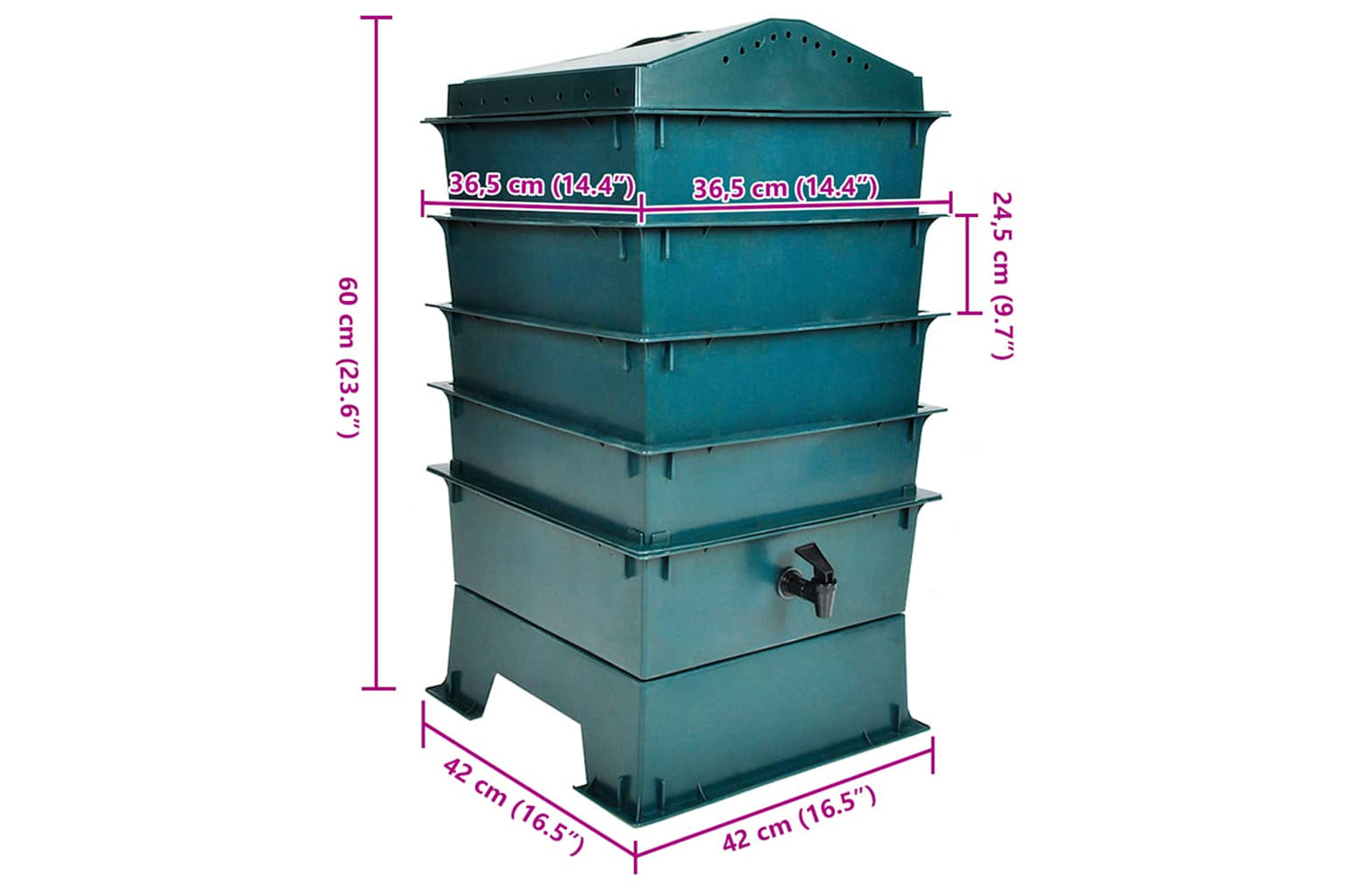 vidaXL 40585 4-tray Worm Factory 42x42x60cm-4