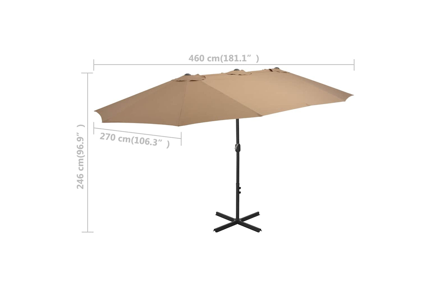 vidaXL 44870 Outdoor Parasol With Aluminium Pole 460x270cm Taupe-8