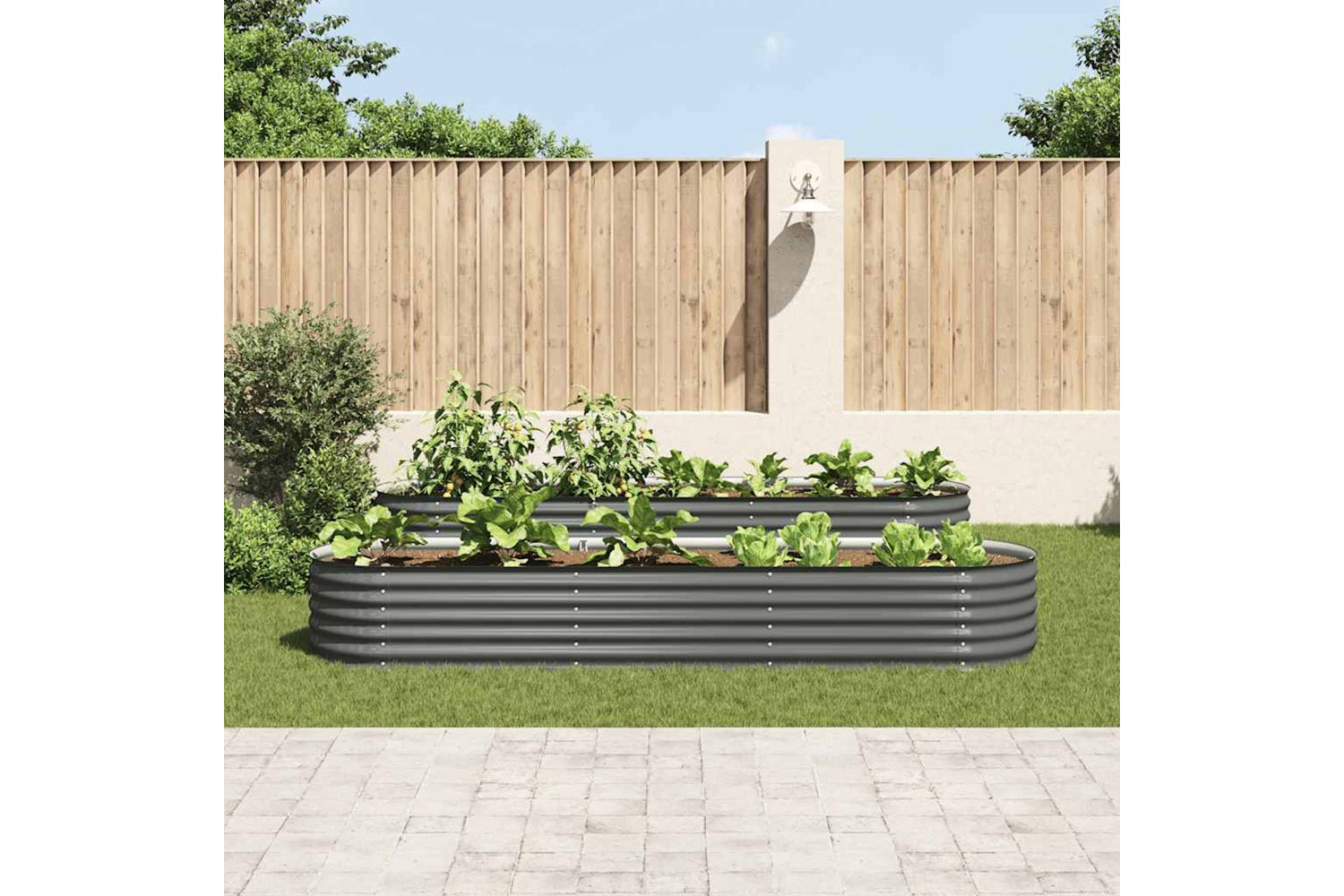 vidaXL Garden Raised Bed 320x80x44cm Galvanised Steel Grey-2