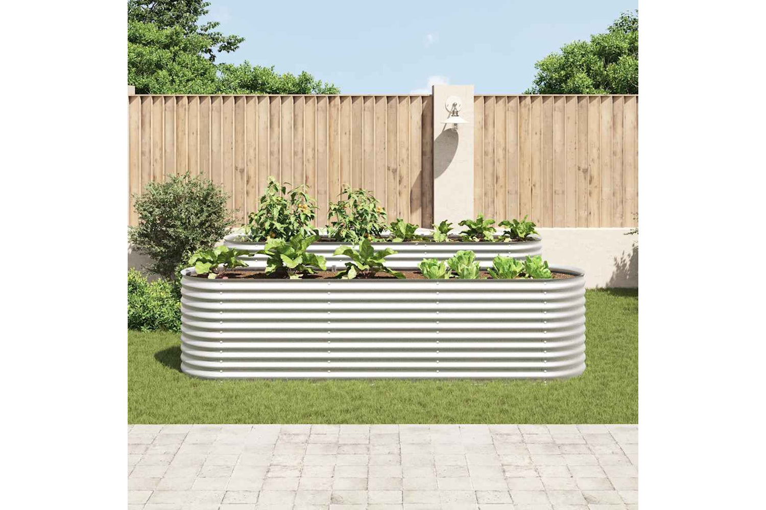 vidaXL Garden Raised Bed 320x80x81cm Galvanised Steel Silver-2