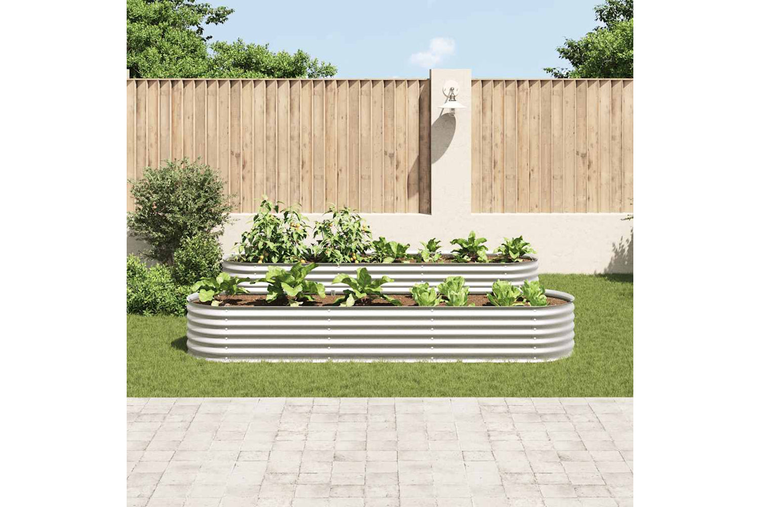 vidaXL Garden Raised Bed 320x80x44cm Galvanised Steel Silver-2