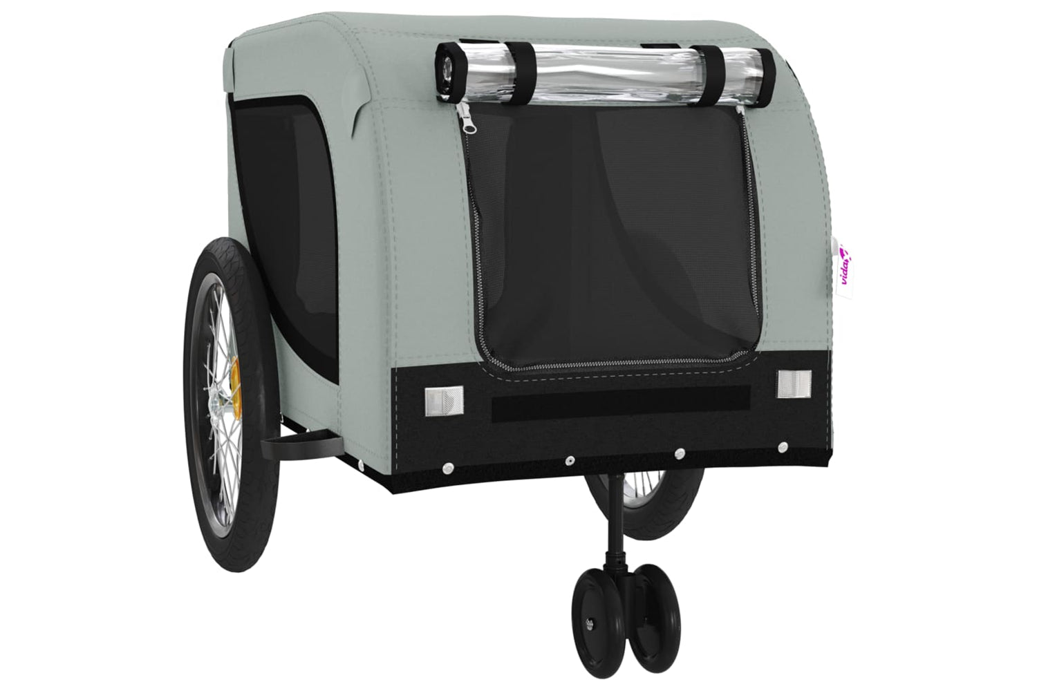 Vidaxl 94028 Pet Bike Trailer Grey And Black Oxford Fabric And Iron-3