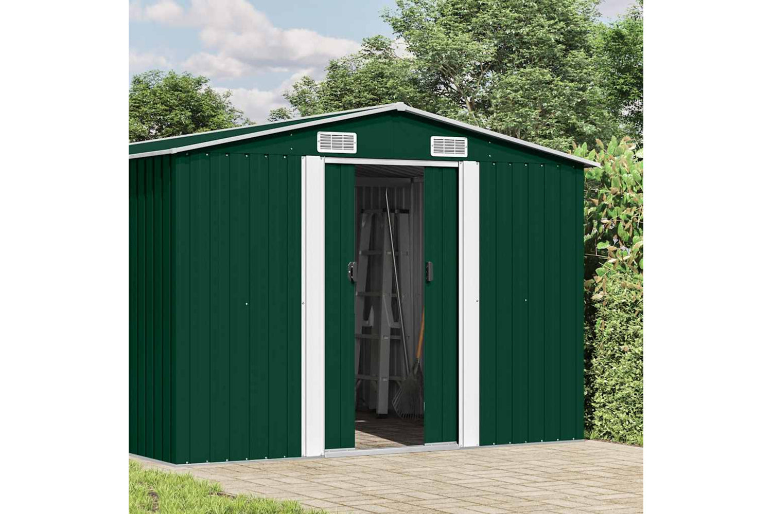 vidaXL 143344 Garden Shed 257x392x181cm Metal Green-2