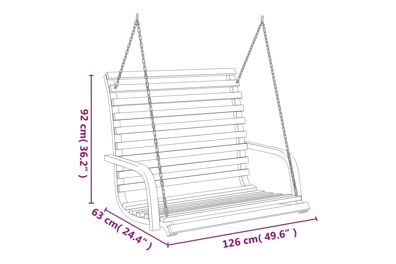 vidaXL Swing Bench Solid Bent Wood With Teak Finish 126x63x92cm-5