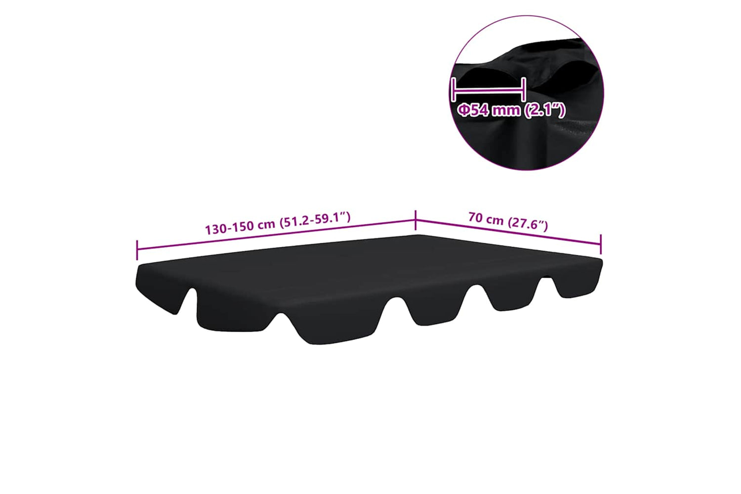 Vidaxl Replacement Canopy For Garden Swing Black 150/130x105/70 Cm-5