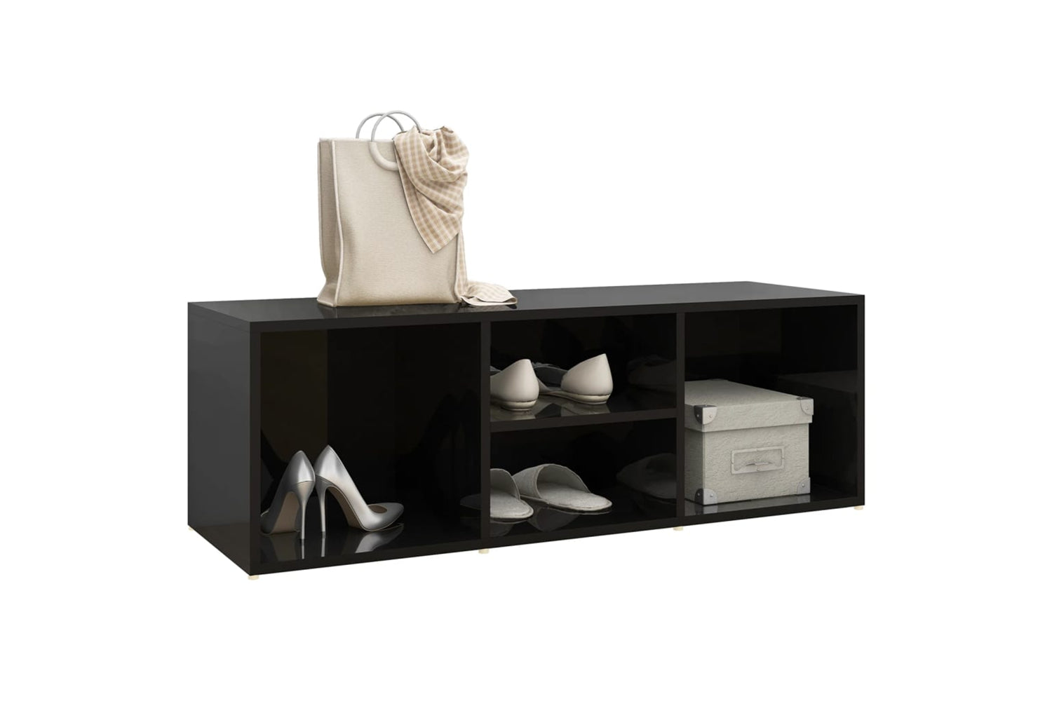 vidaXL 804470 Shoe Storage Bench High Gloss Black 105x35x35cm Engineered Wood-2
