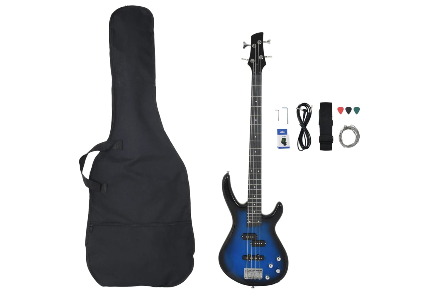 vidaXL 70182 Electric Bass Guitar For Beginner With Bag Blue And Black 4/4 46"-2
