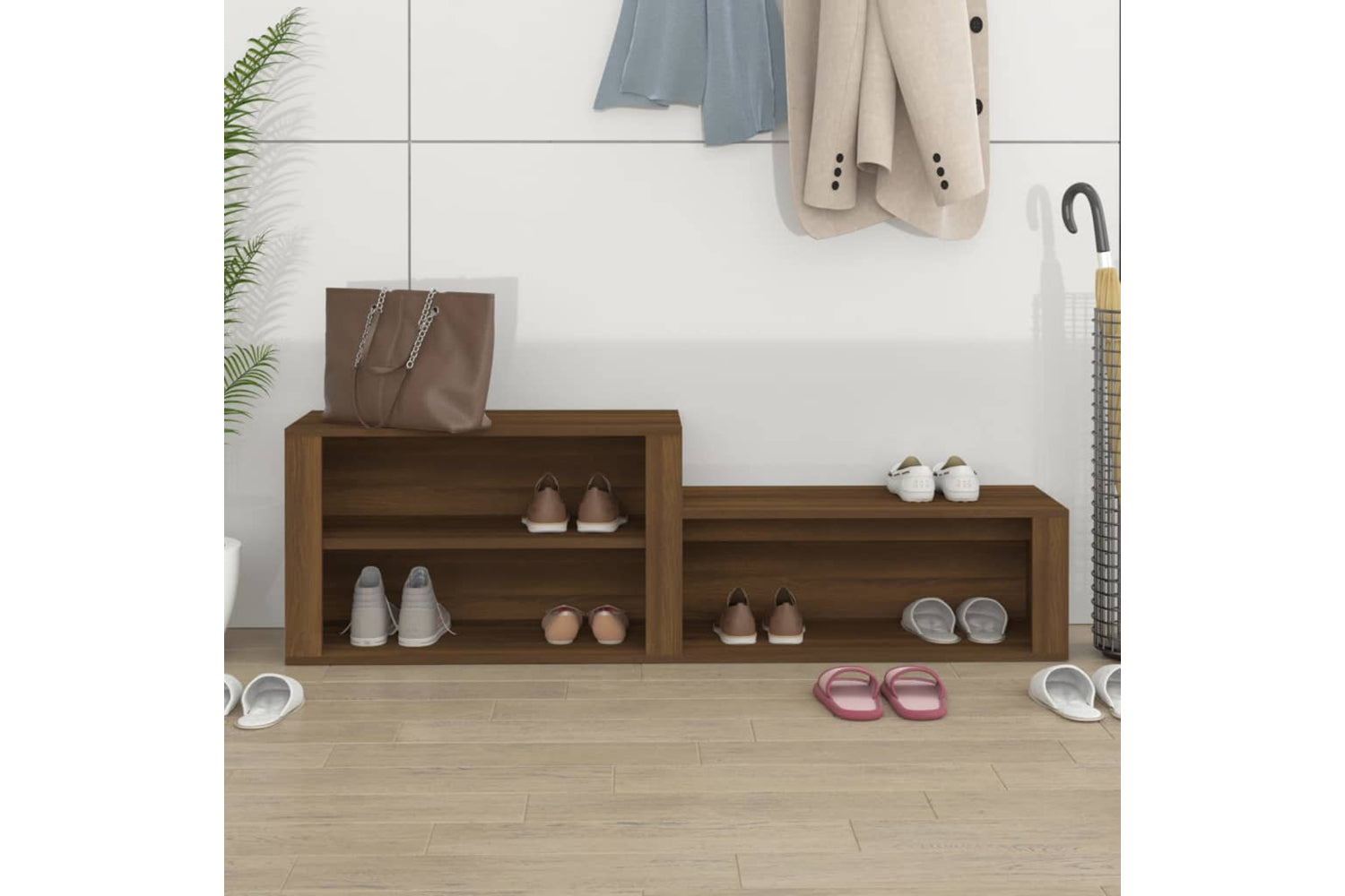 vidaXL 816919 Shoe Cabinet Brown Oak 150x35x45cm Engineered Wood-2