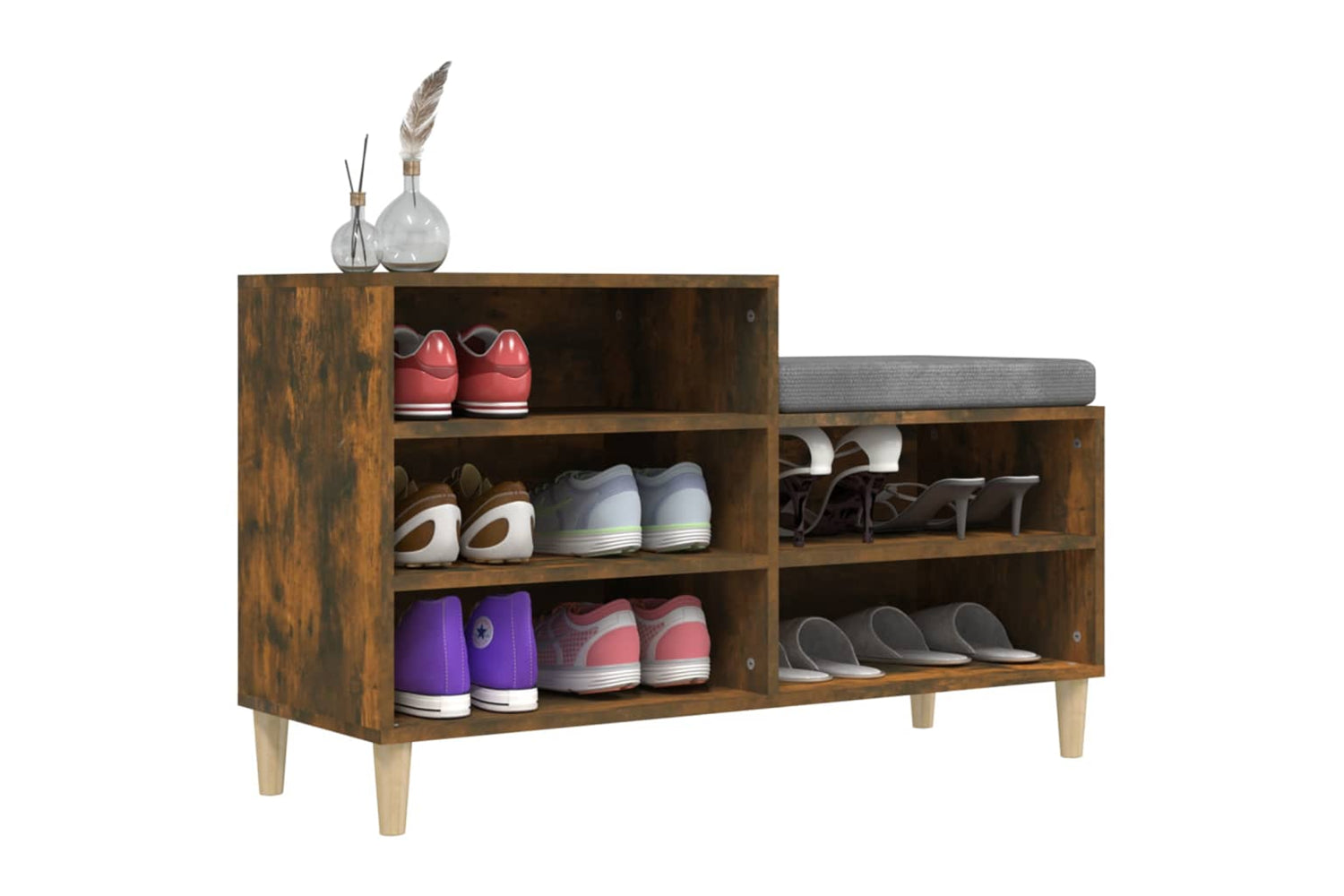 vidaXL 819729 Shoe Cabinet Smoked Oak 102x36x60cm Engineered Wood-3