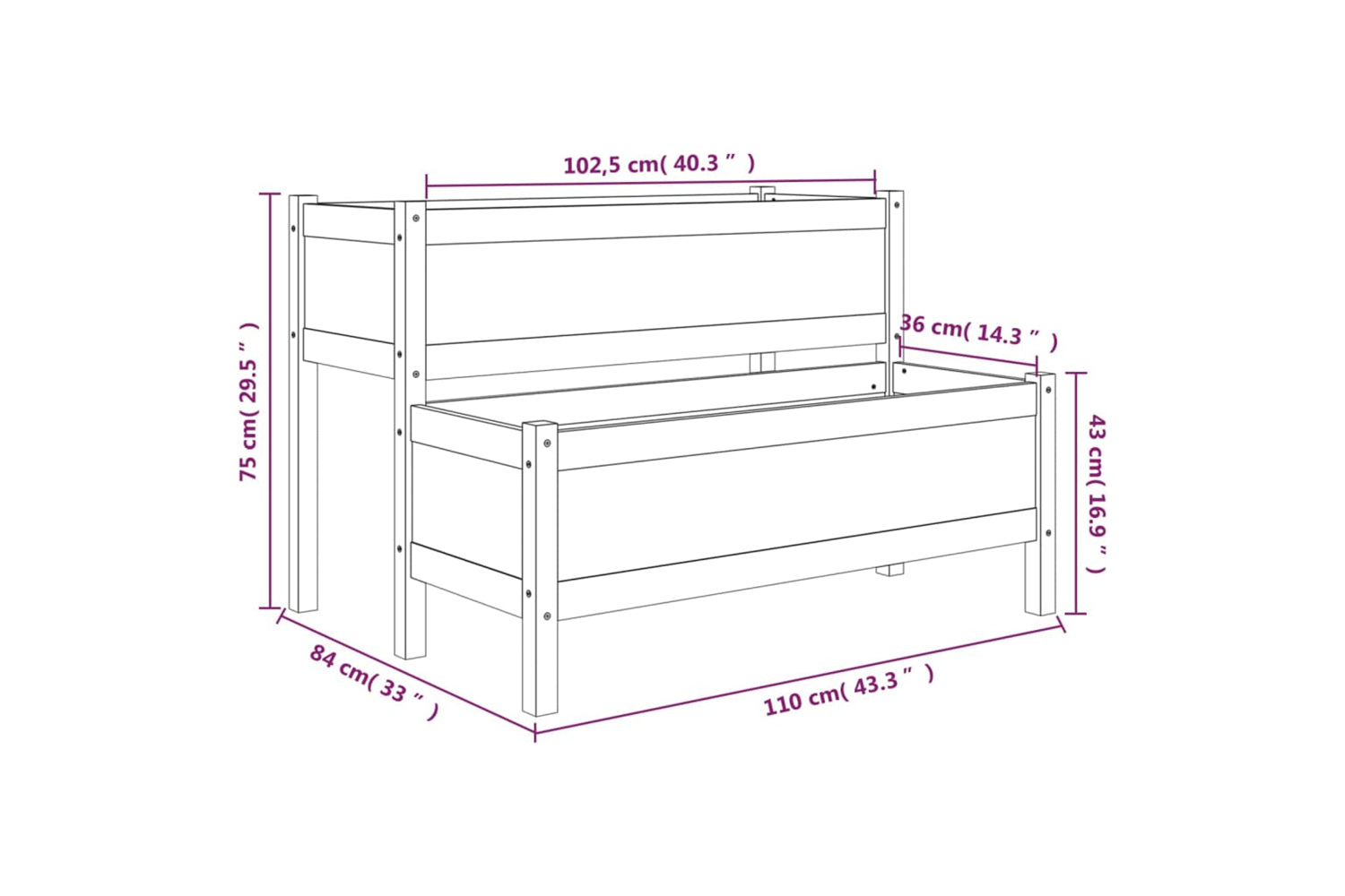 vidaXL 822262 Planter 110x84x75cm Solid Wood Pine-8