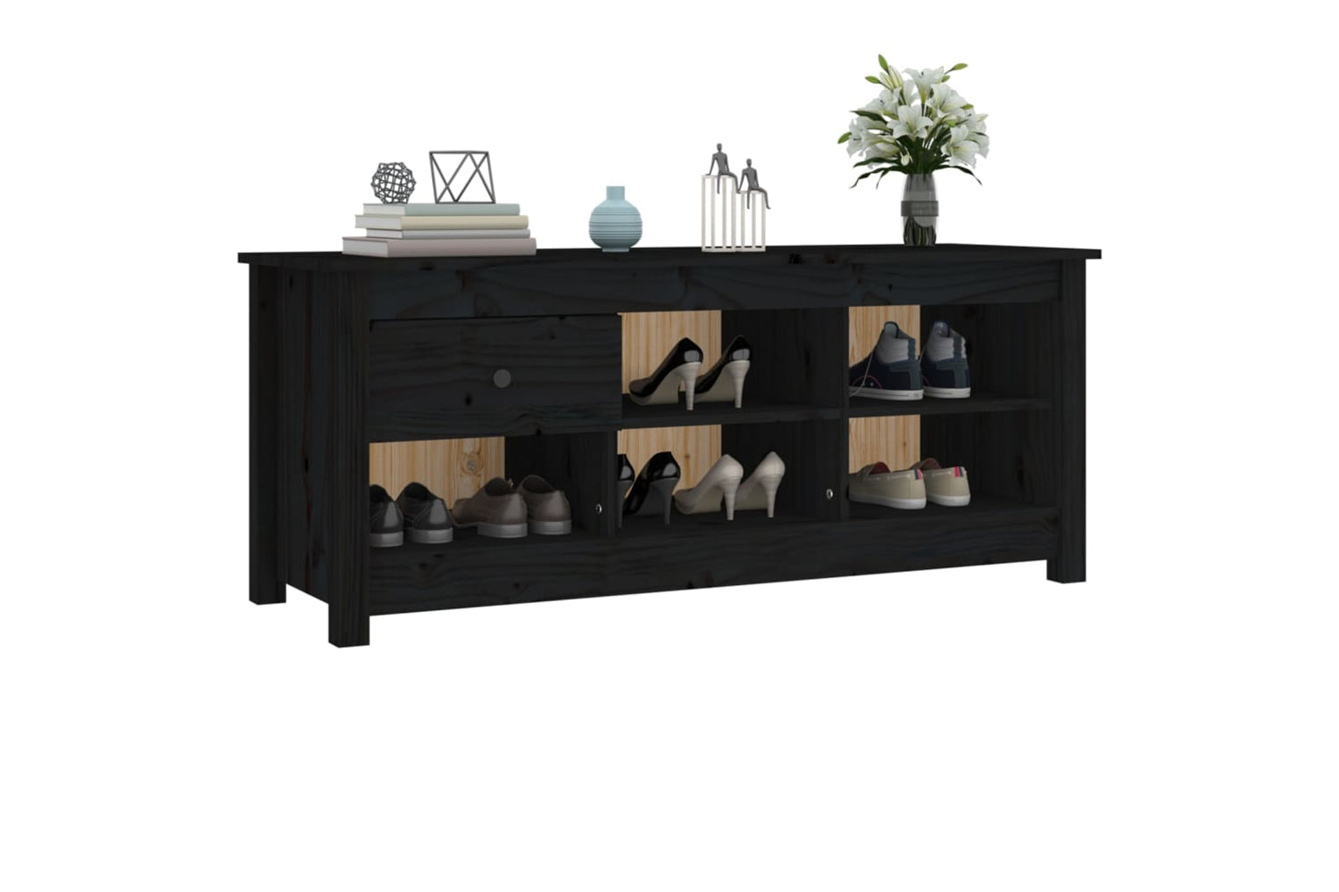 vidaXL 814598 Shoe Cabinet Black 110x38x45.5cm Solid Wood Pine-6