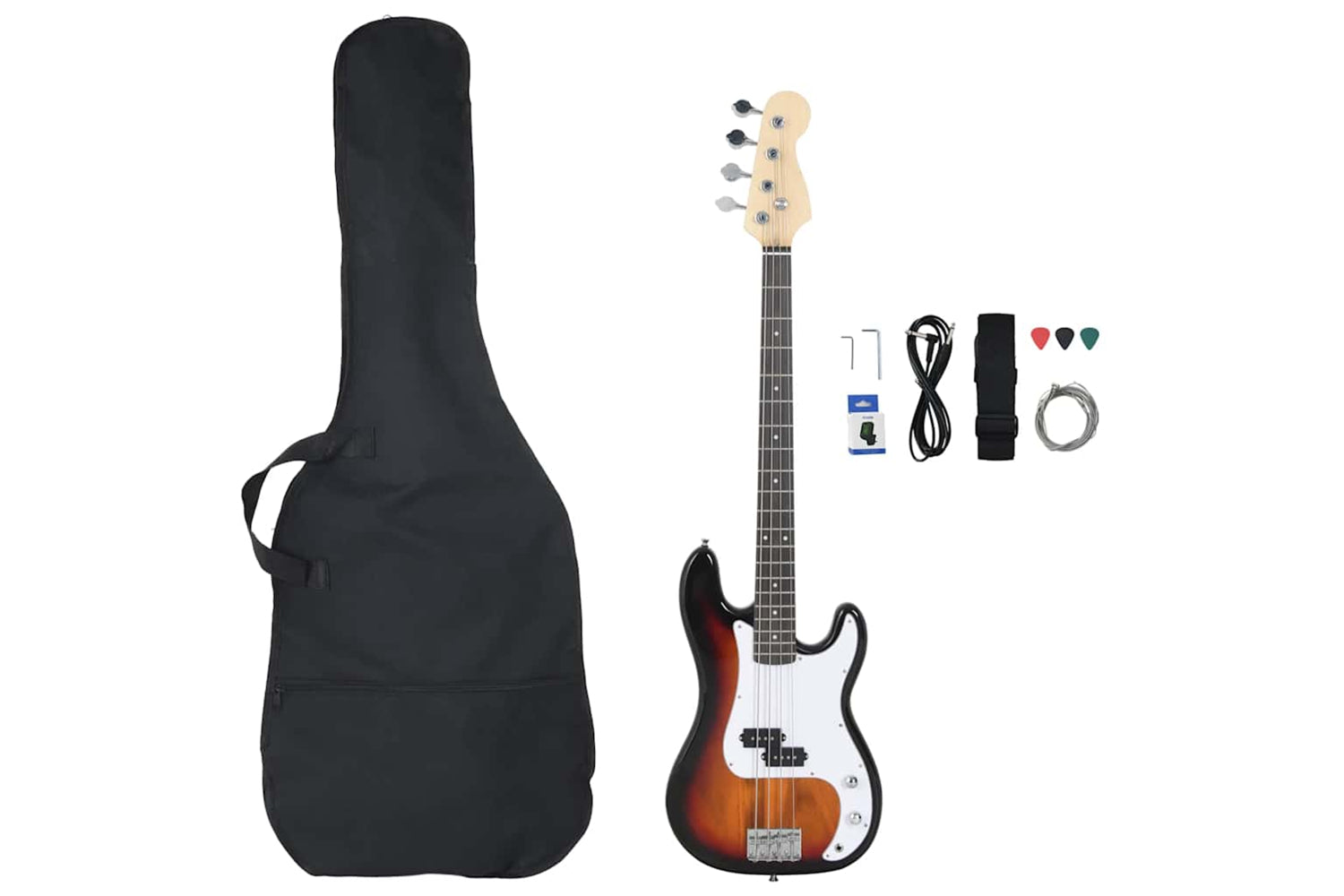 vidaXL 70184 Electric Bass Guitar For Beginner With Bag Brown And White 4/4 46"-2