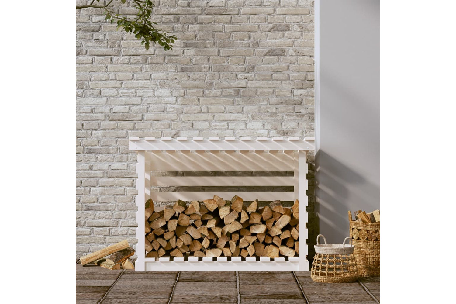 vidaXL 822228 Firewood Rack White 108x73x79cm Solid Wood Pine-2
