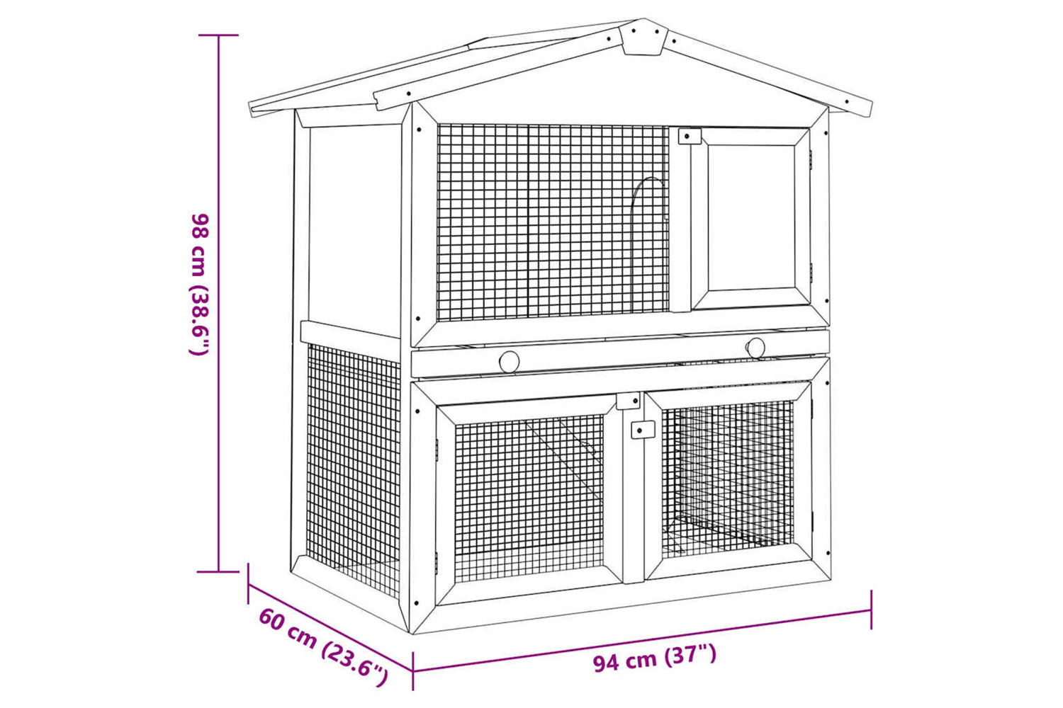 vidaXL 170160 Outdoor Rabbit Hutch Small Animal House Pet Cage 3 Doors Wood-9