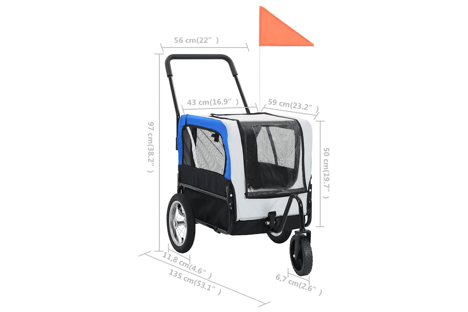 Vidaxl 2-in-1 Pet Bike Trailer & Jogging Stroller Grey And Blue-9