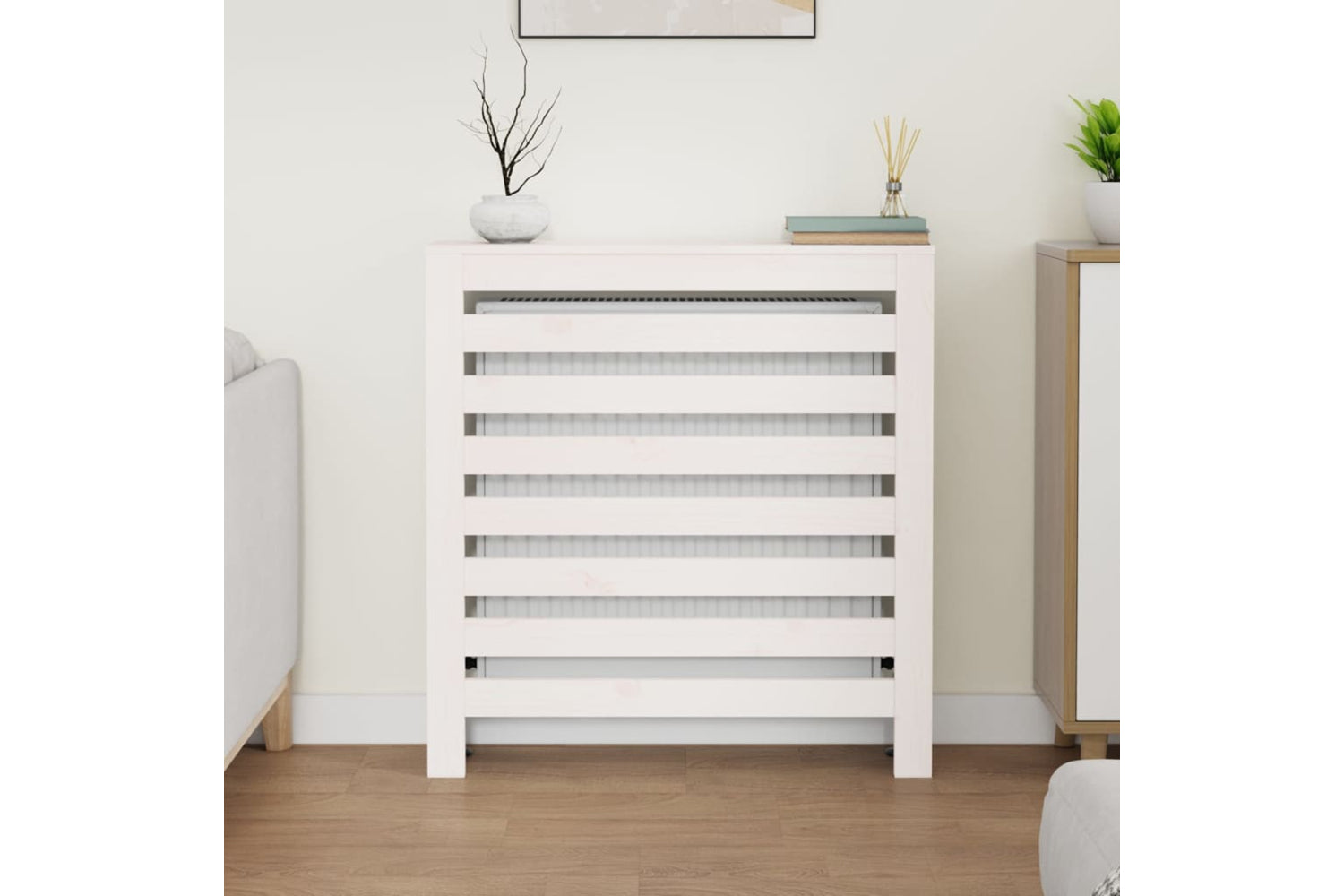 vidaXL 822592 Radiator Cover White 79.5x19x84cm Solid Wood Pine-2