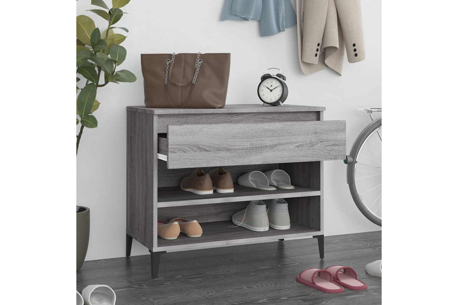 vidaXL 819770 Shoe Cabinet Grey Sonoma 70x36x60cm Engineered Wood-2