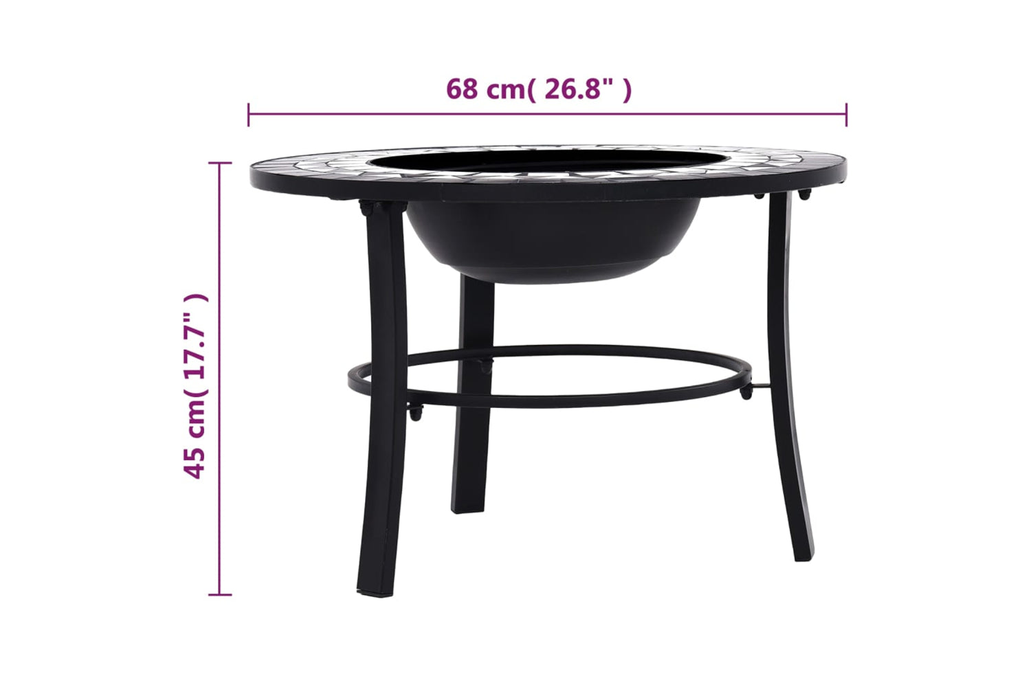 Vidaxl 46721 Vidaxl Mosaic Fire Pit Black And White 68cm Ceramic-9
