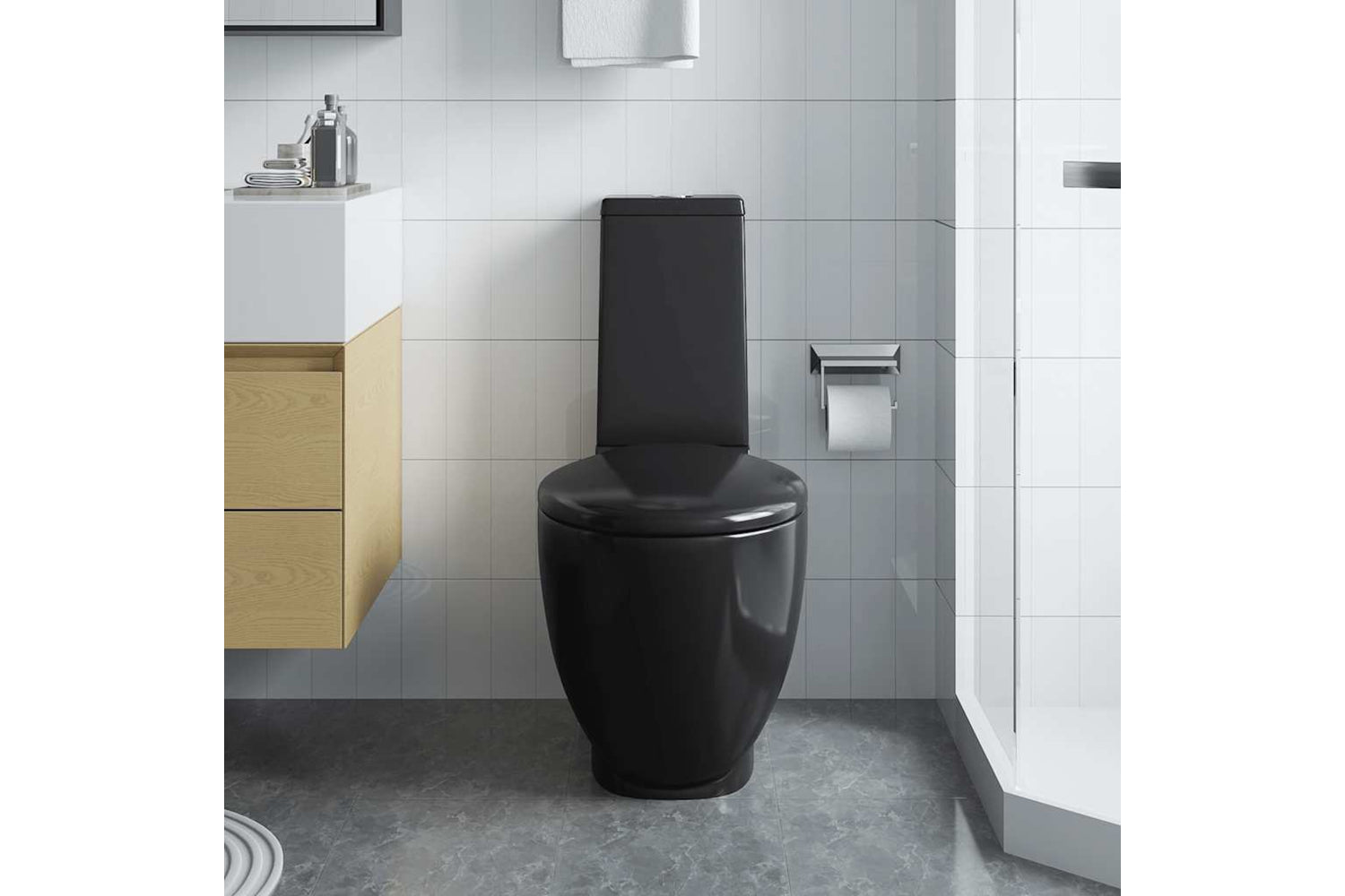 Vidaxl 140298 Ceramic Toilet Back Water Flow Black-2