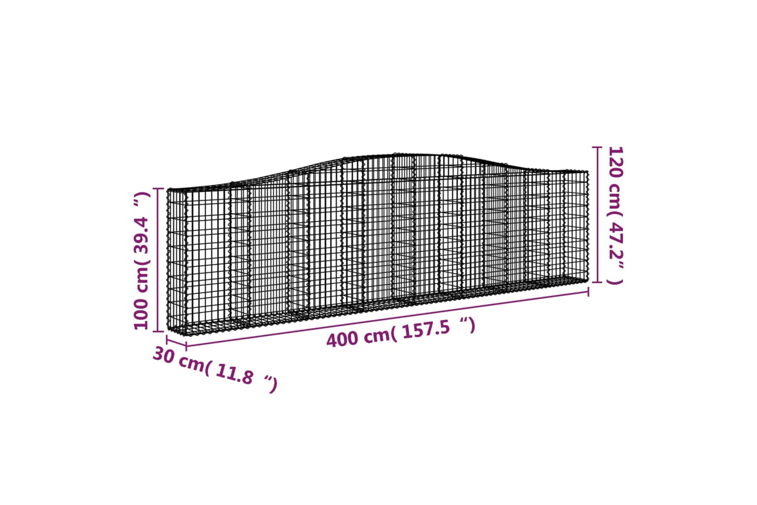 vidaXL 3145835 Arched Gabion Baskets 15 Pcs 400x30x100/120cm Galvanised Iron-5