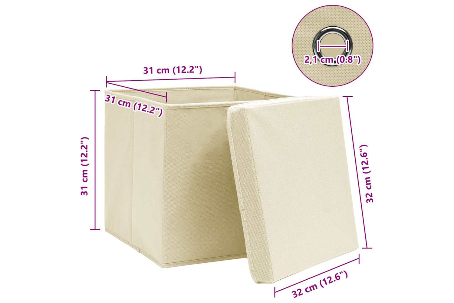 Vidaxl 288360 Storage Boxes With Lid 10 Pcs Cream 32x32x32 Cm Fabric-6