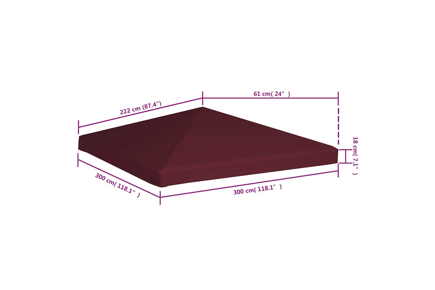 Vidaxl Gazebo Top Cover 310 G/m2 3x3 M Bordeaux-6