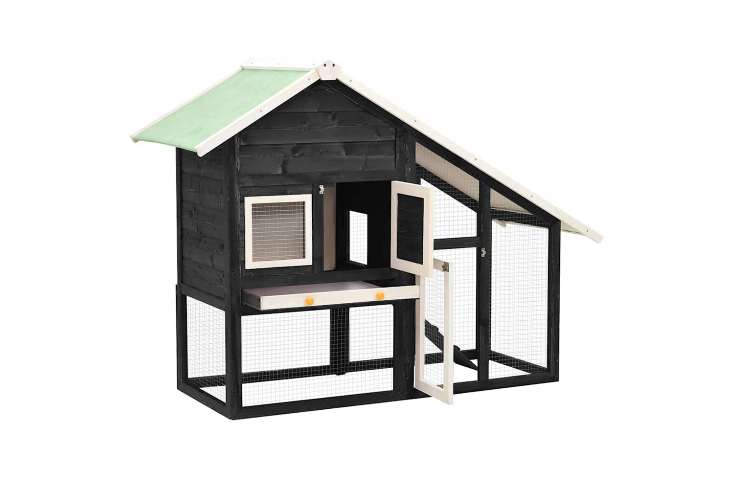 vidaXL 170869 Rabbit Hutch Grey And White 140x63x120cm Solid Firwood-2