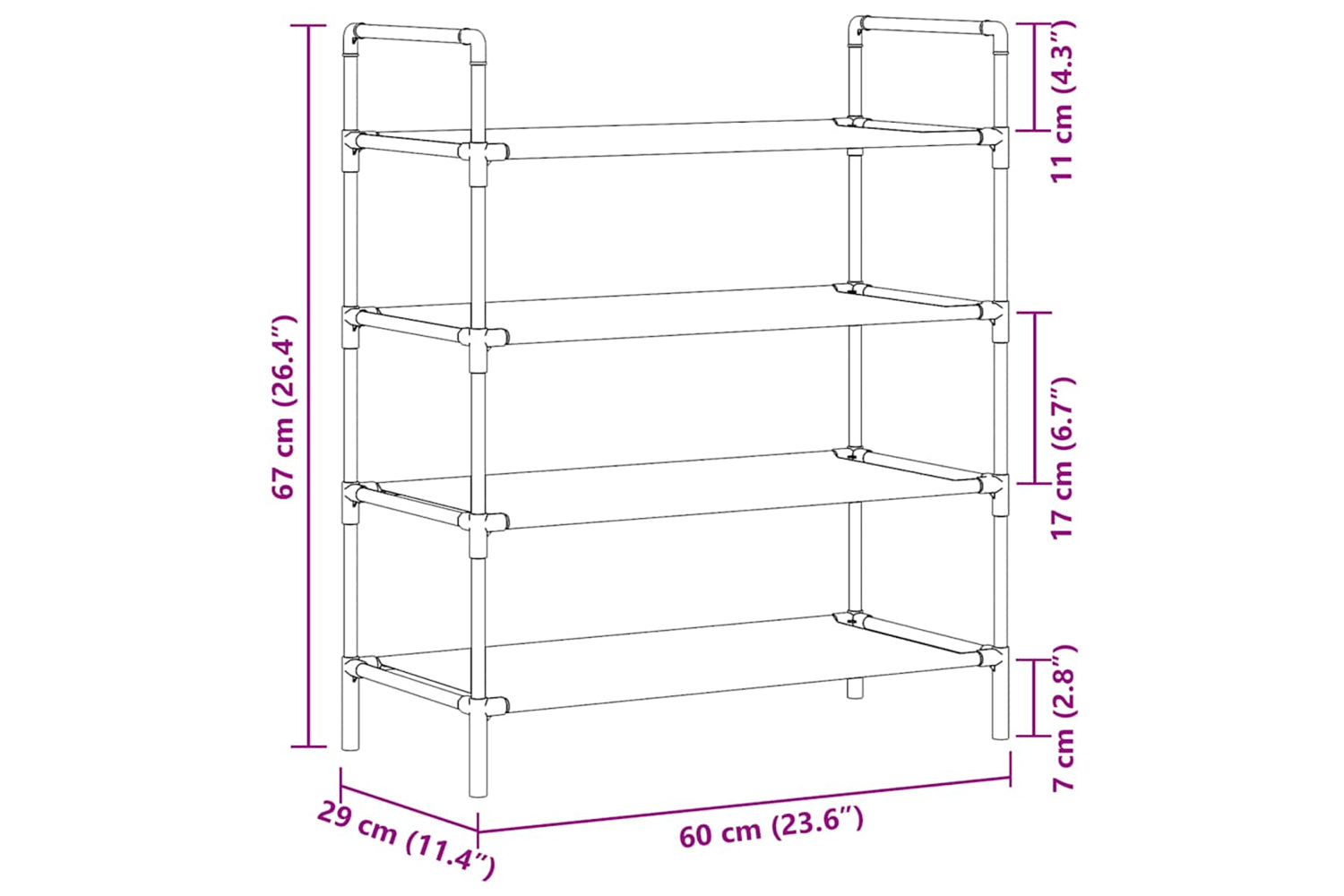 Vidaxl 245628 Shoe Rack With 4 Shelves Metal And Non-woven Fabric Black-7