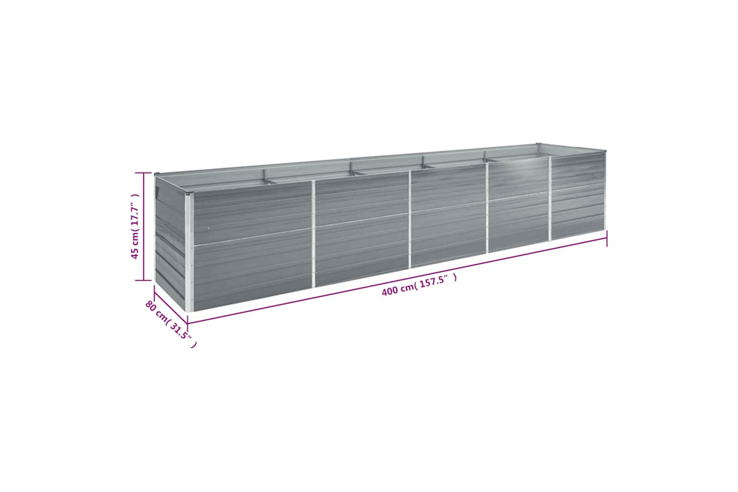 vidaXL 47056 Garden Raised Bed Galvanised Steel 400x80x45cm Grey-8