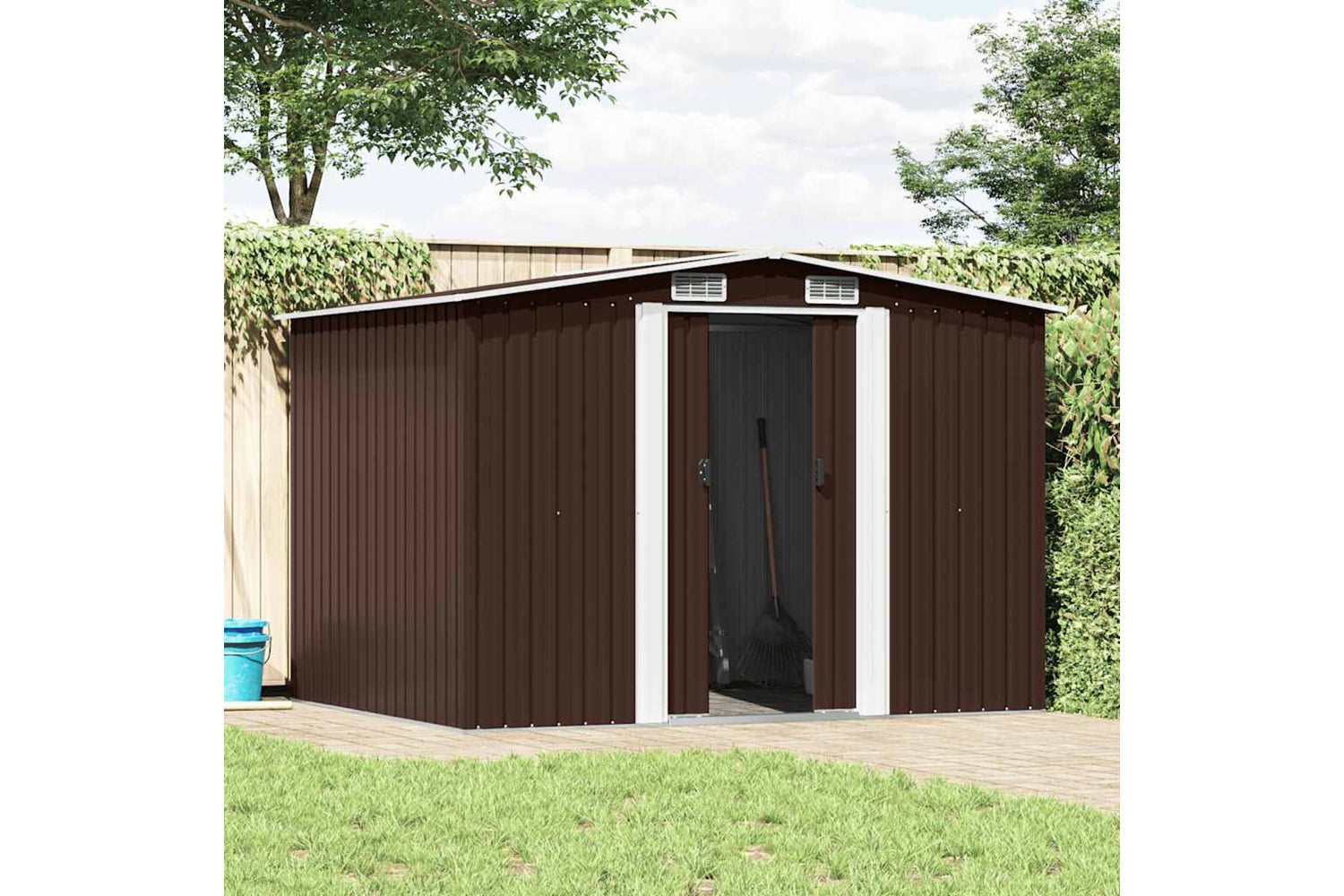 vidaXL 47031 Garden Storage Shed Brown 257x205x178cm Steel-2