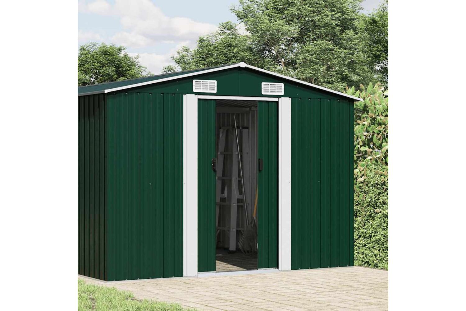 vidaXL 47036 Garden Shed Green 257x990x181cm Galvanised Steel-2
