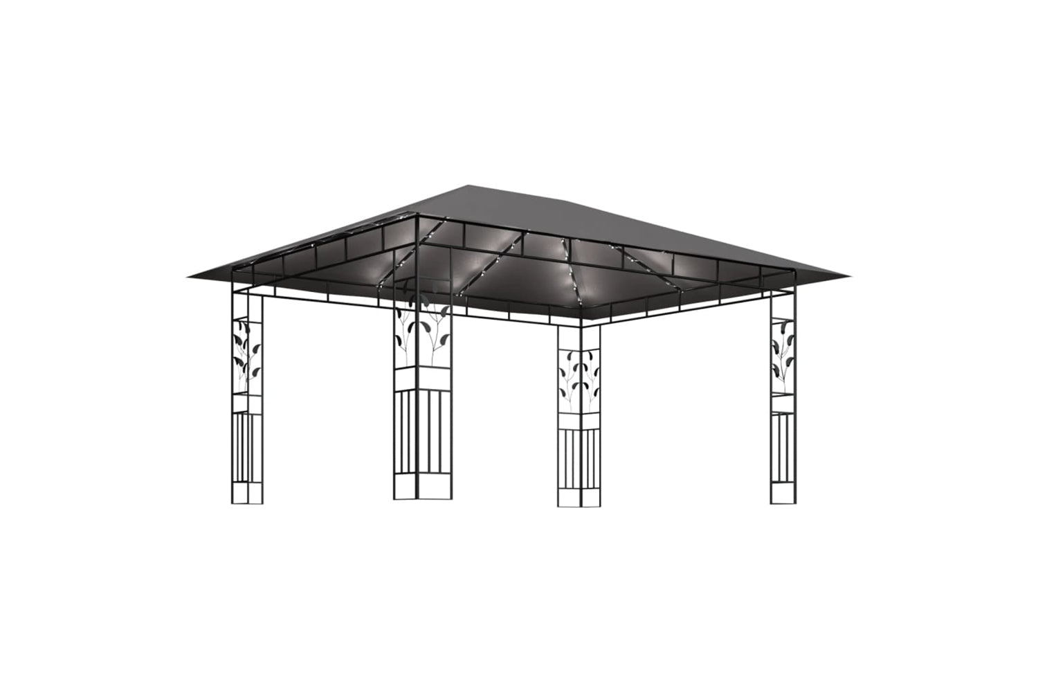 Vidaxl 3070317 Gazebo With Mosquito Net&led String Lights 4x3x2.73m Anthracite-3