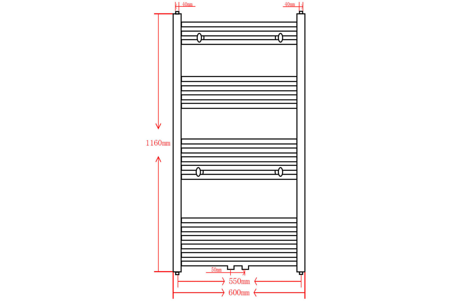 Vidaxl 141908 Black Bathroom Central Heating Towel Rail Radiator Straight 600x1160mm-9