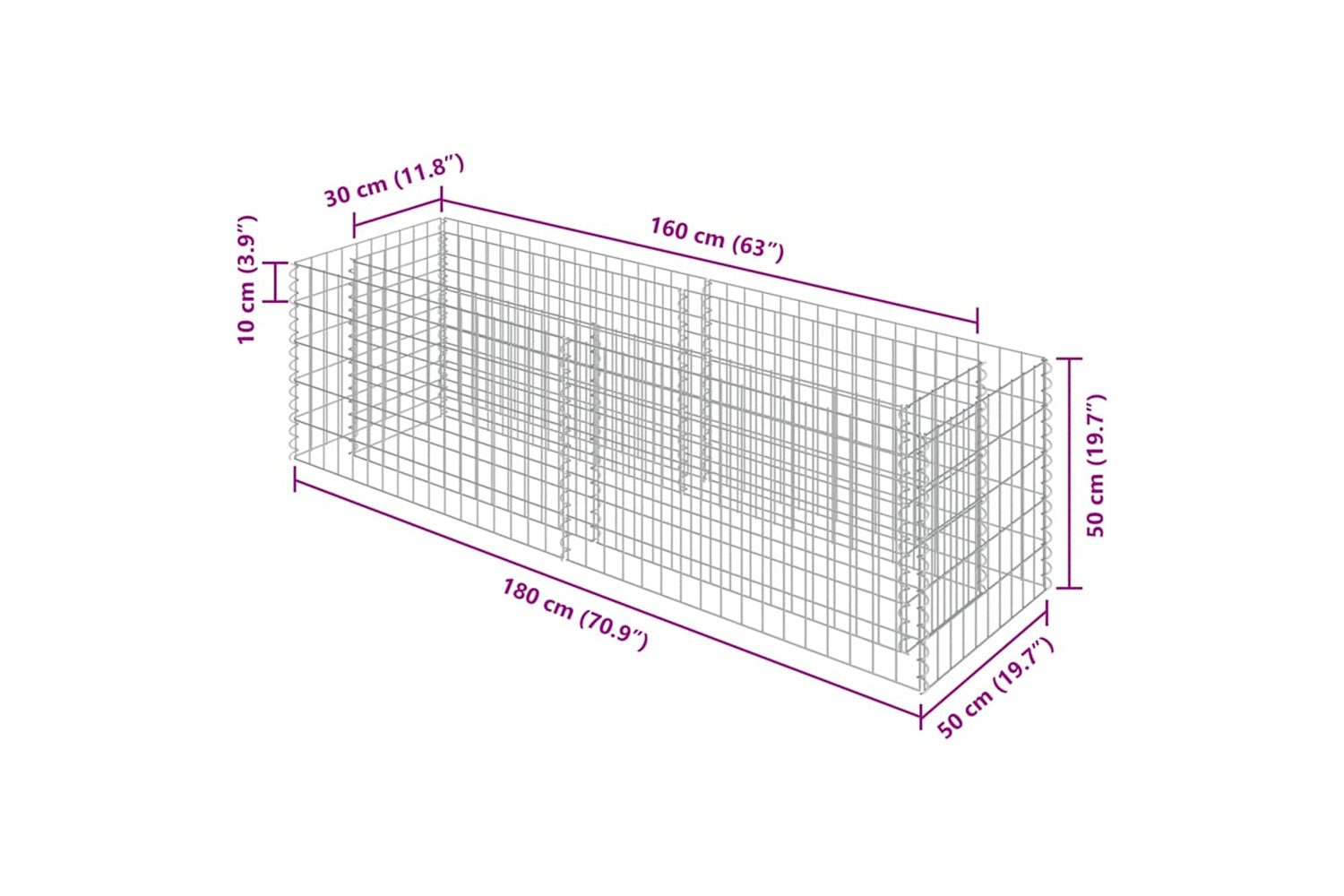 vidaXL 143559 Gabion Raised Bed Galvanised Steel 180x50x50cm-7