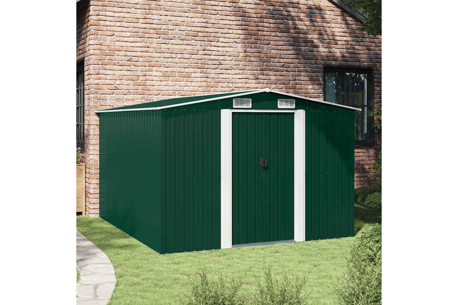 vidaXL 143340 Garden Shed 257x298x178cm Metal Green-3