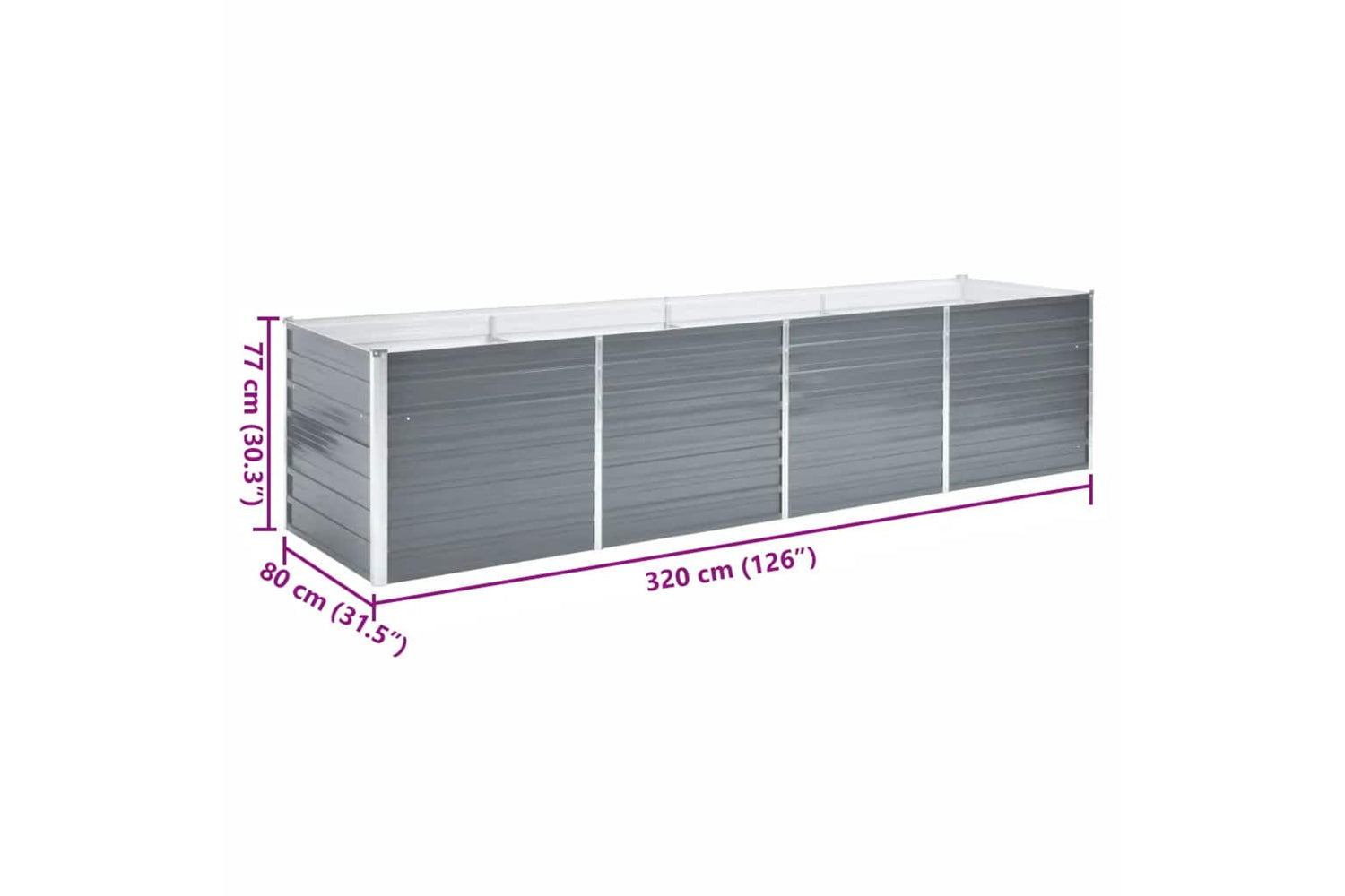vidaXL 44844 Garden Raised Bed Galvanised Steel 320x80x77cm Grey-6