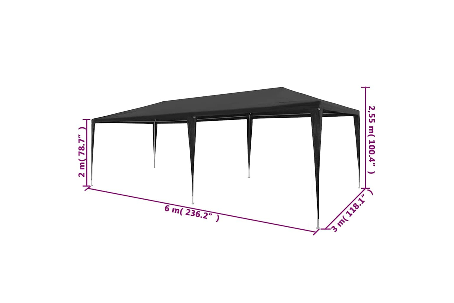 Vidaxl 45088 Party Tent 3x6 M Pe Anthracite-6