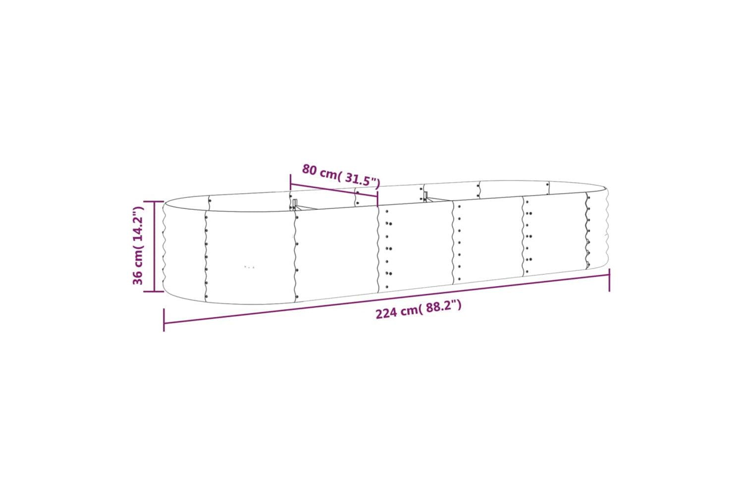 vidaXL 318918 Garden Raised Bed Powder-coated Steel 224x80x36cm Green-5