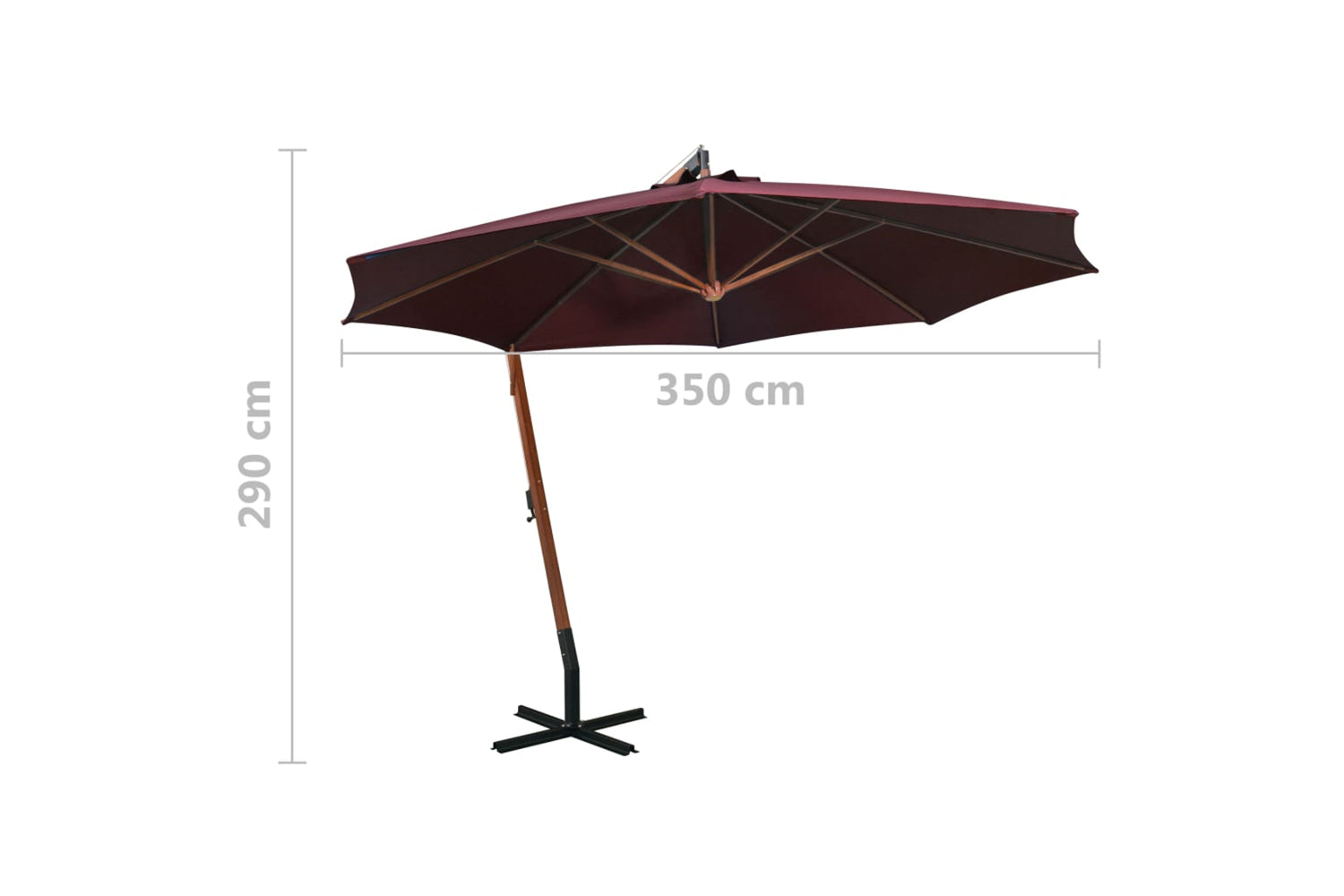 Vidaxl 313770 Hanging Parasol With Pole Bordeaux Red 3.5x2.9 M Solid Fir Wood-9