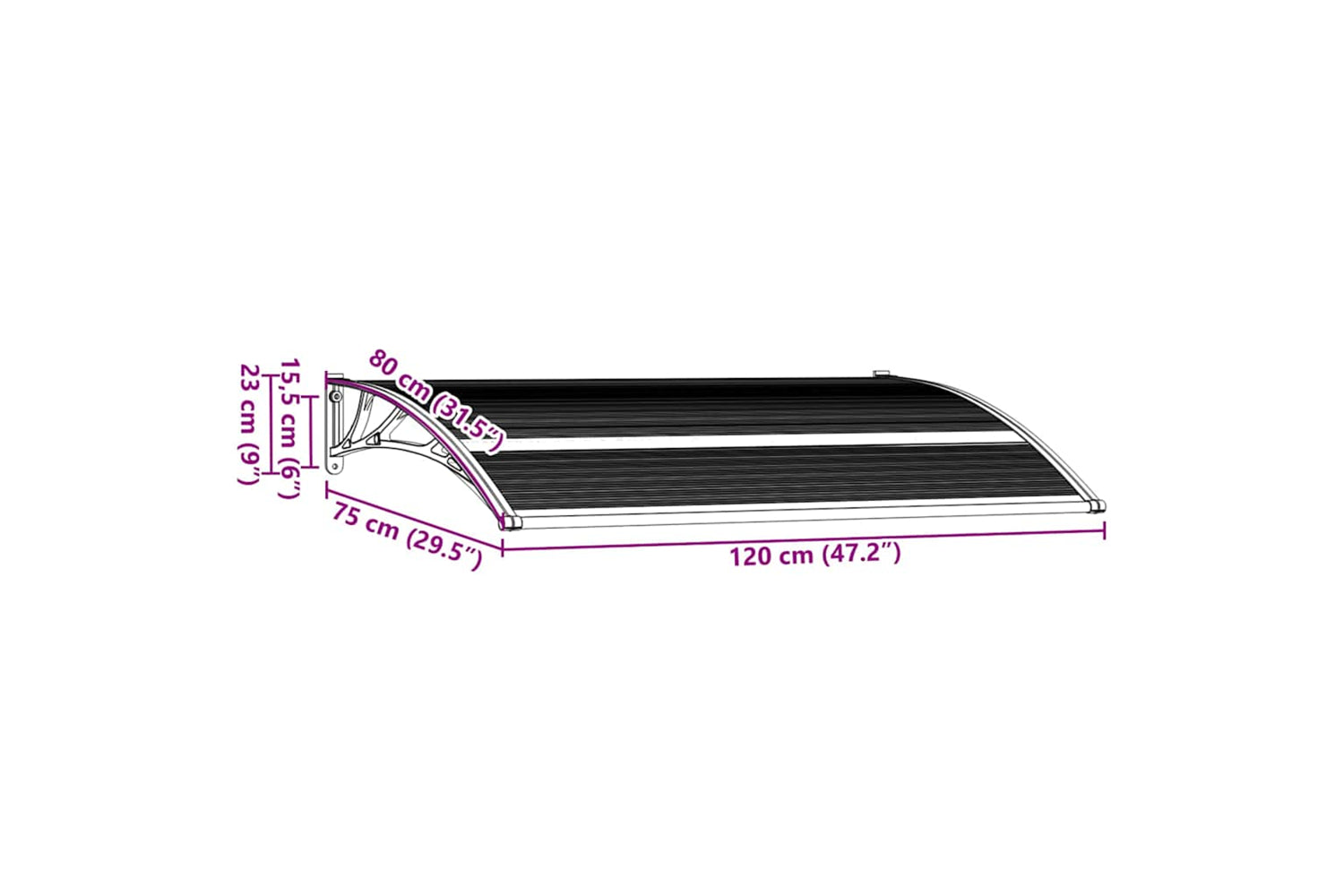 Vidaxl Door Canopy Black 120x75 Cm Pc-7