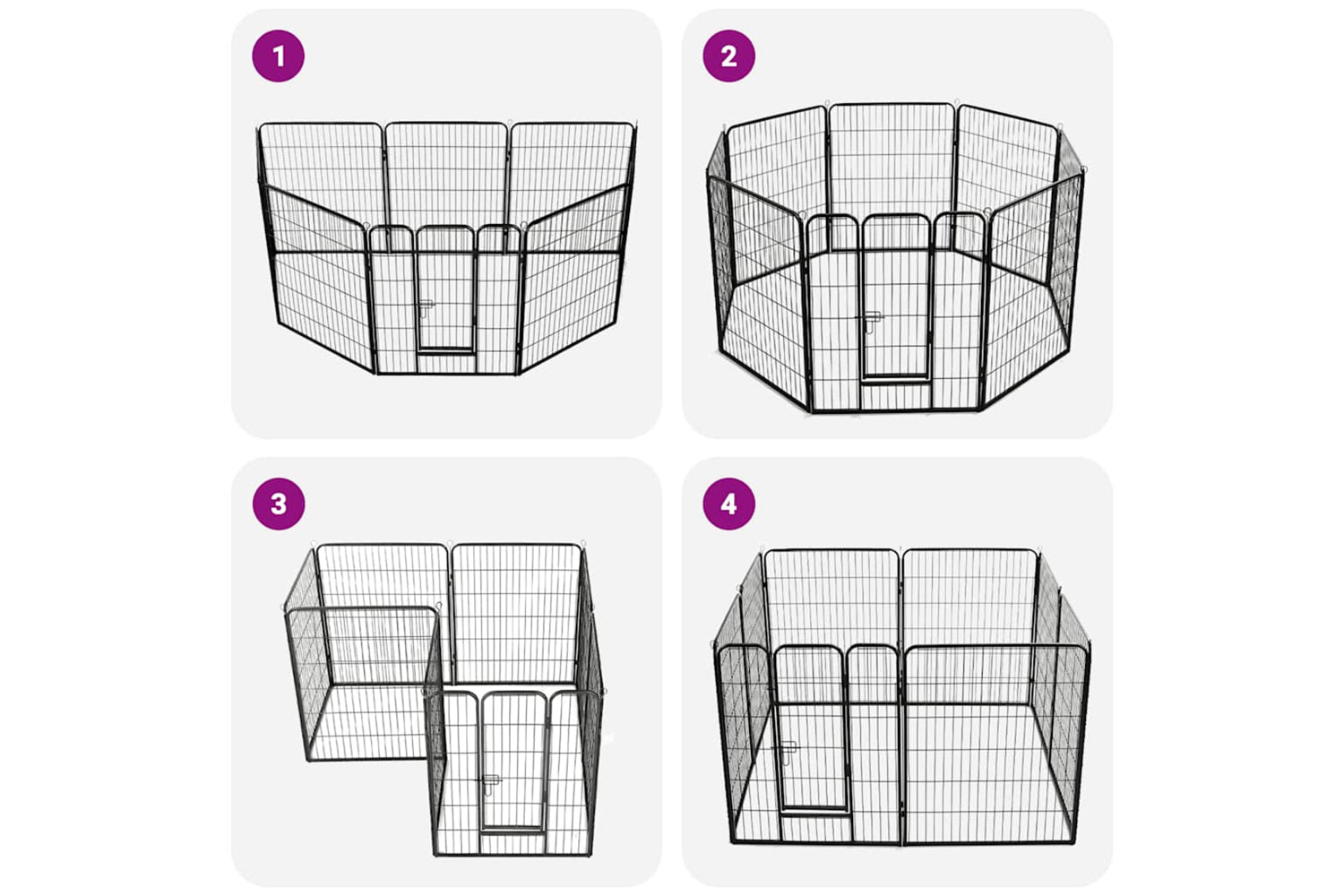vidaXL 170574 Dog Playpen 8 Panels Steel 80x100cm Black-4