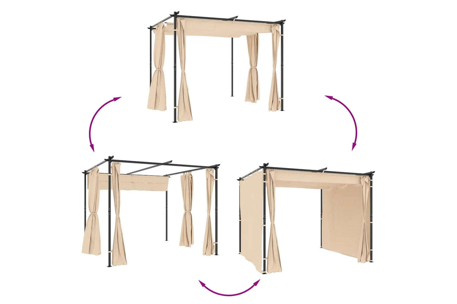 Vidaxl Gazebo With Curtains 3x3 M Cream Steel-6