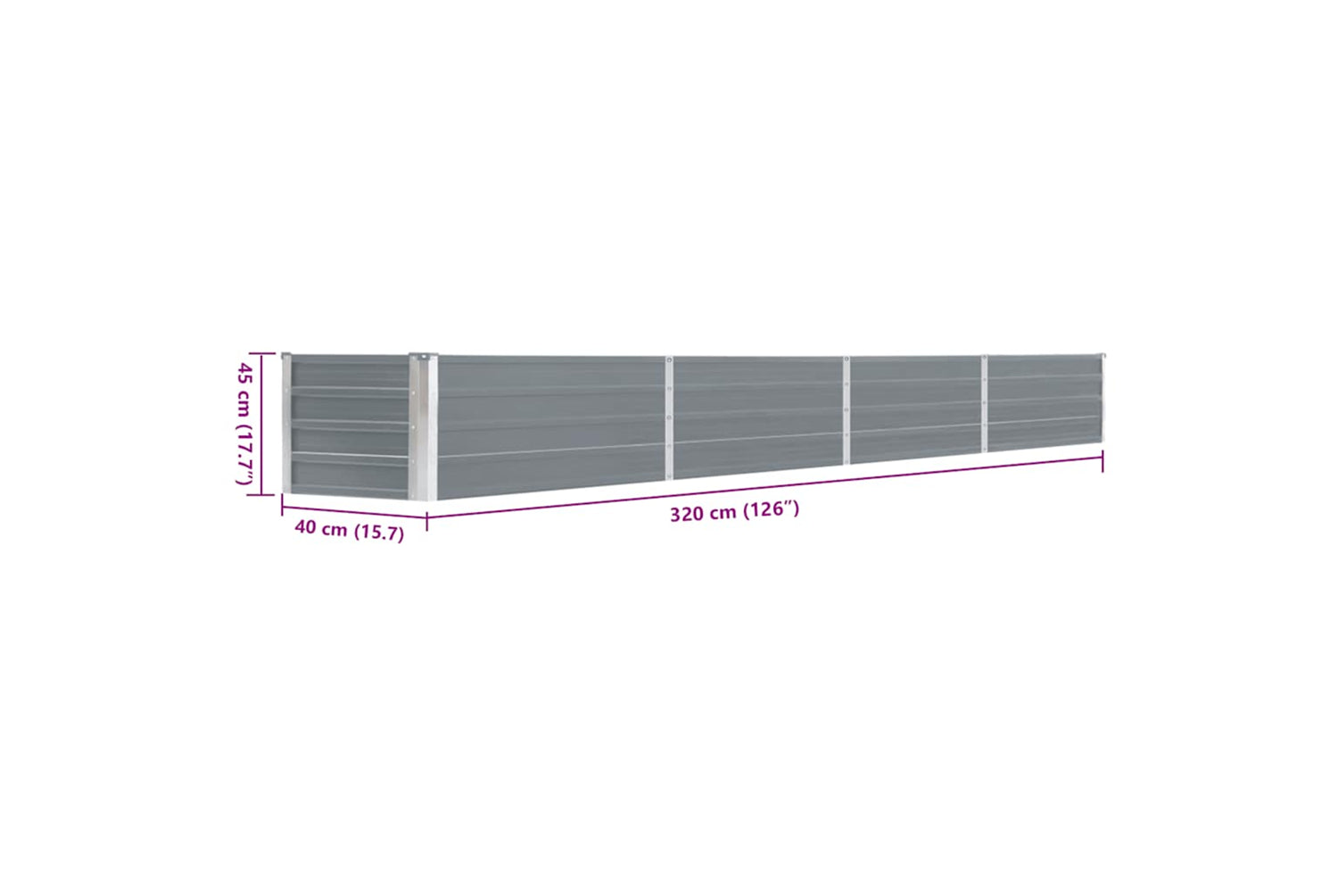 vidaXL 47052 Garden Raised Bed Galvanised Steel 320x40x45cm Grey-8