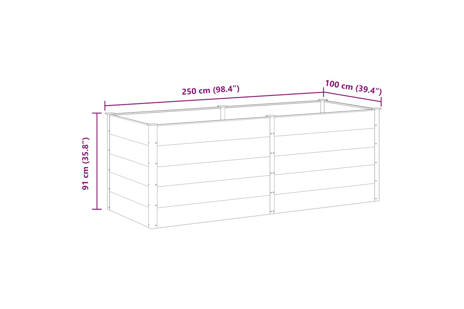 vidaXL 49060 Garden Raised Bed 250x100x91cm Wpc Grey-6