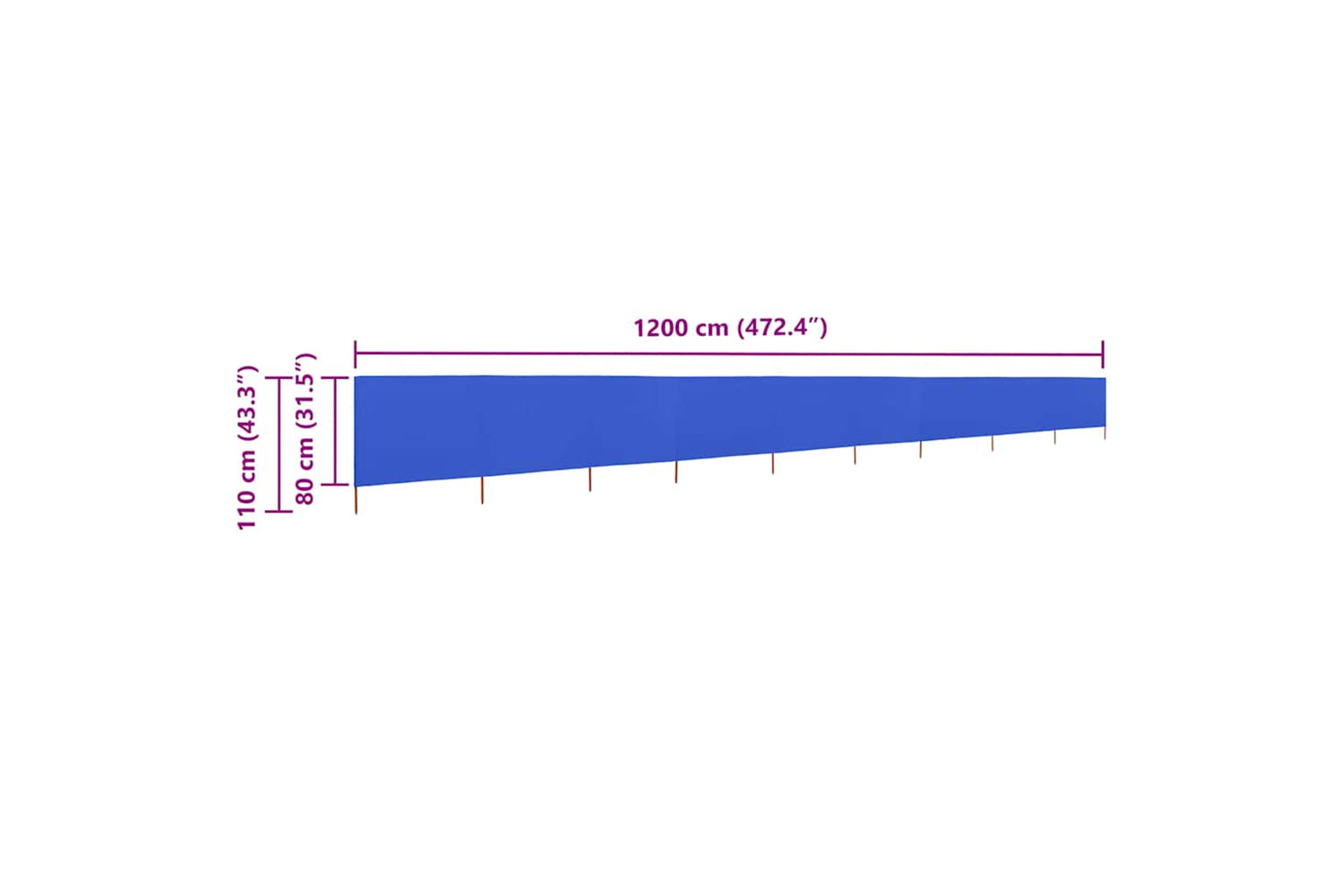 vidaXL 47191 9-panel Wind Screen Fabric 1200x80cm Azure Blue-6
