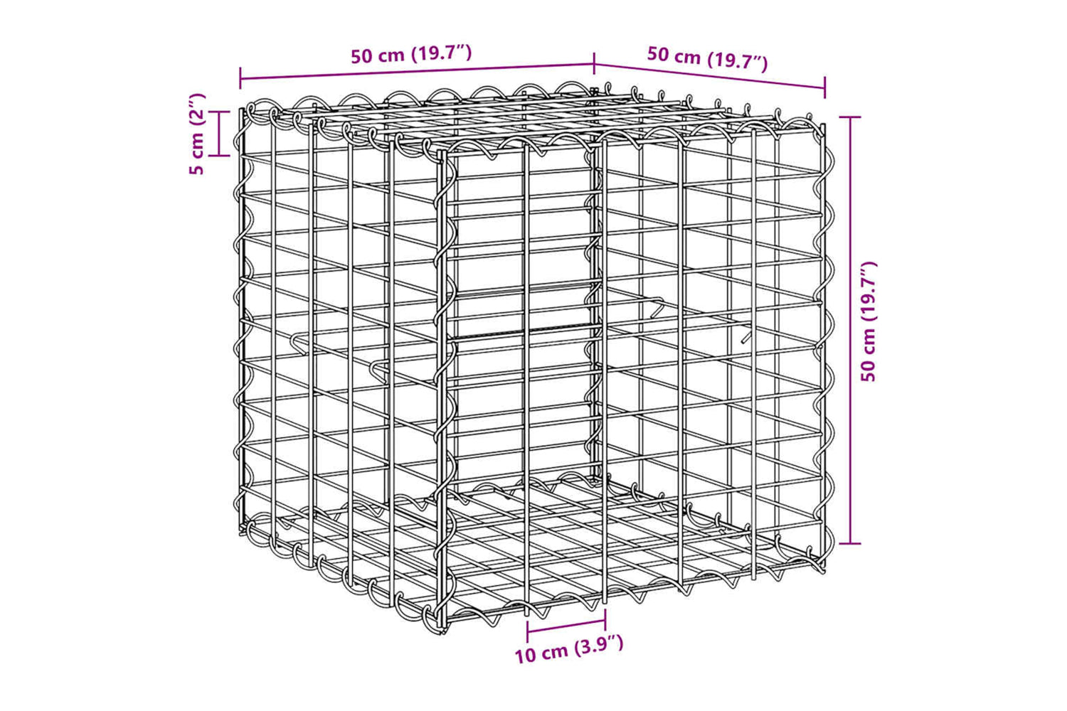 vidaXL 145650 Cube Gabion Raised Bed Steel Wire 50x50x50cm-5
