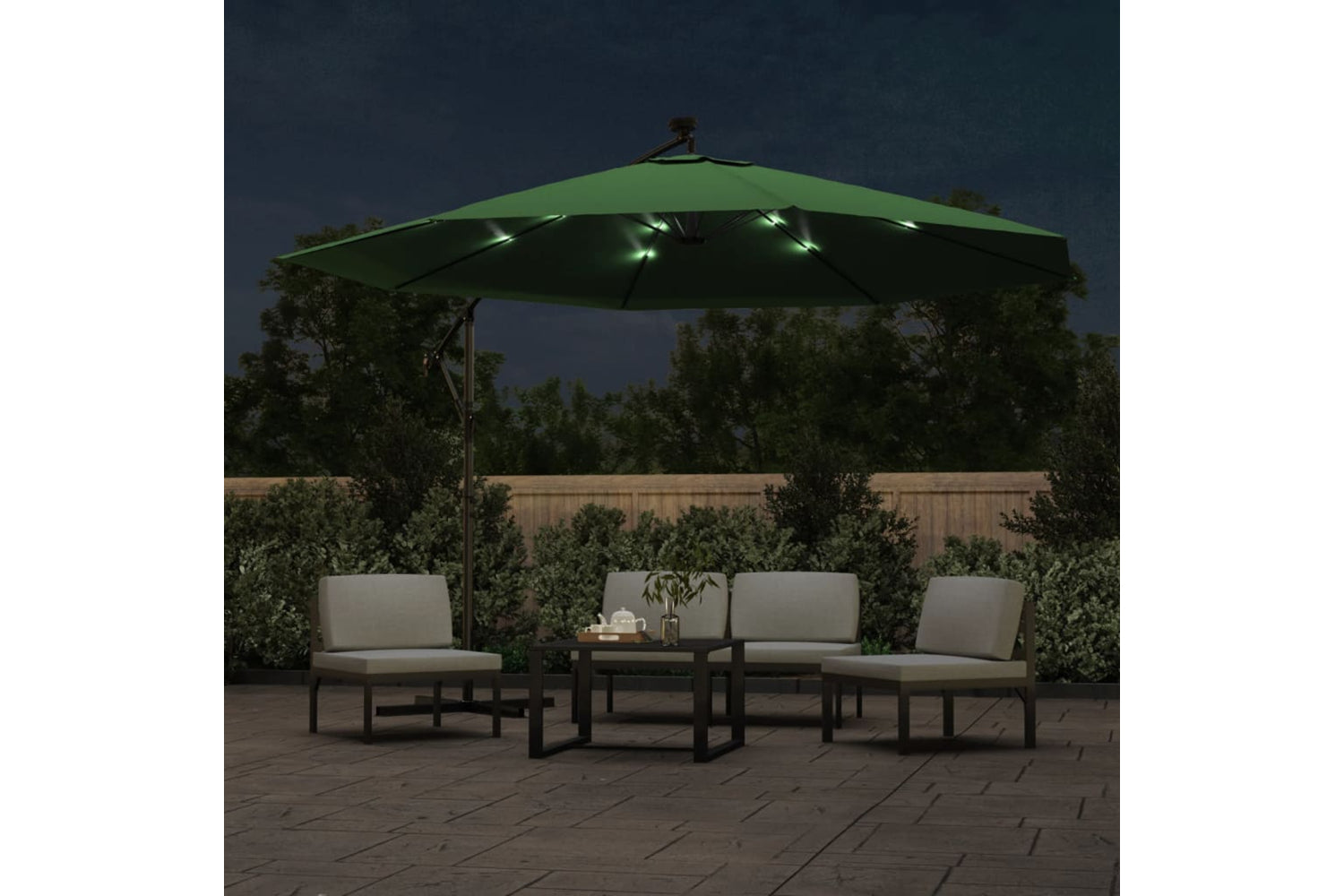 Vidaxl 44524 Cantilever Umbrella With Led Lights And Metal Pole 350 Cm Green-2