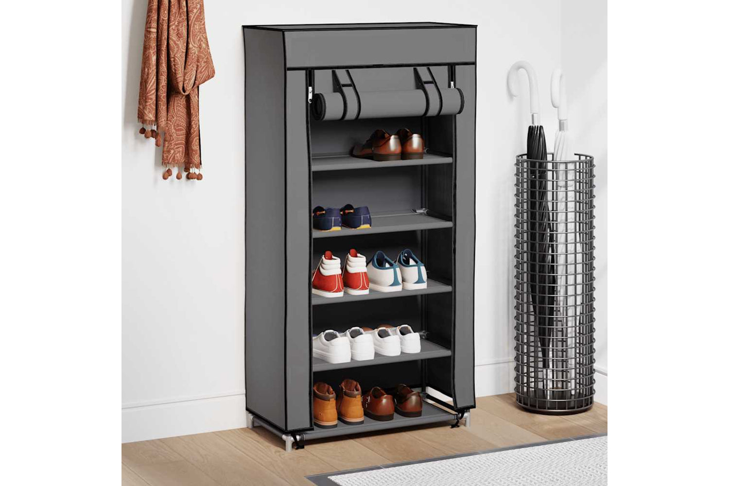vidaXL 282430 Shoe Cabinet With Cover Grey 58x28x106cm Fabric-2