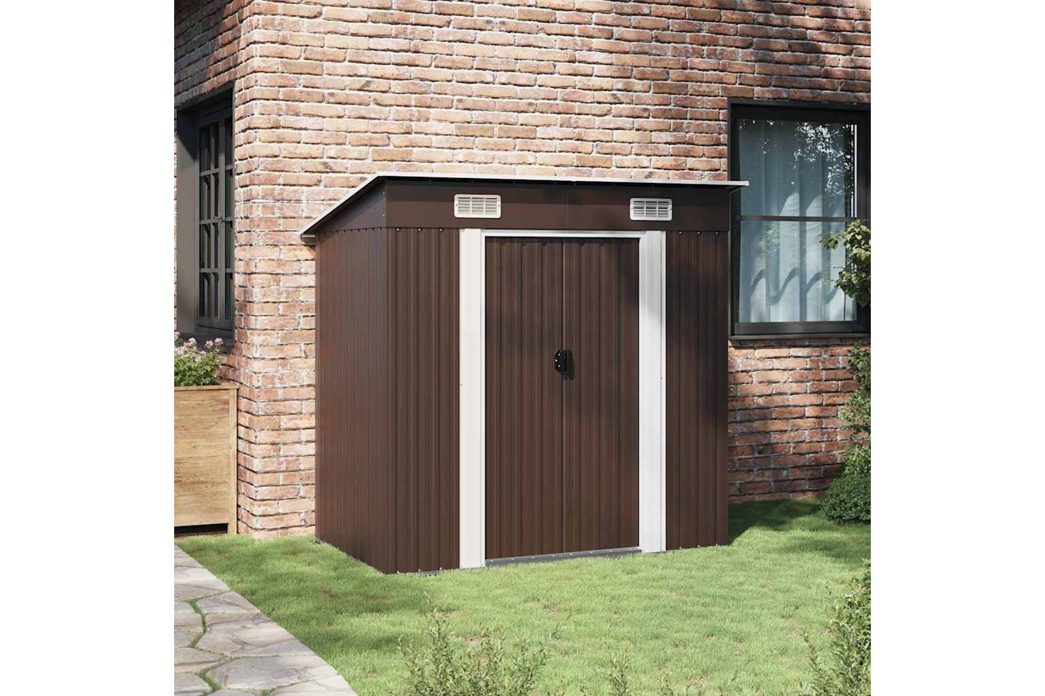 vidaXL 47027 Garden Storage Shed Brown 194x121x181cm Steel-3