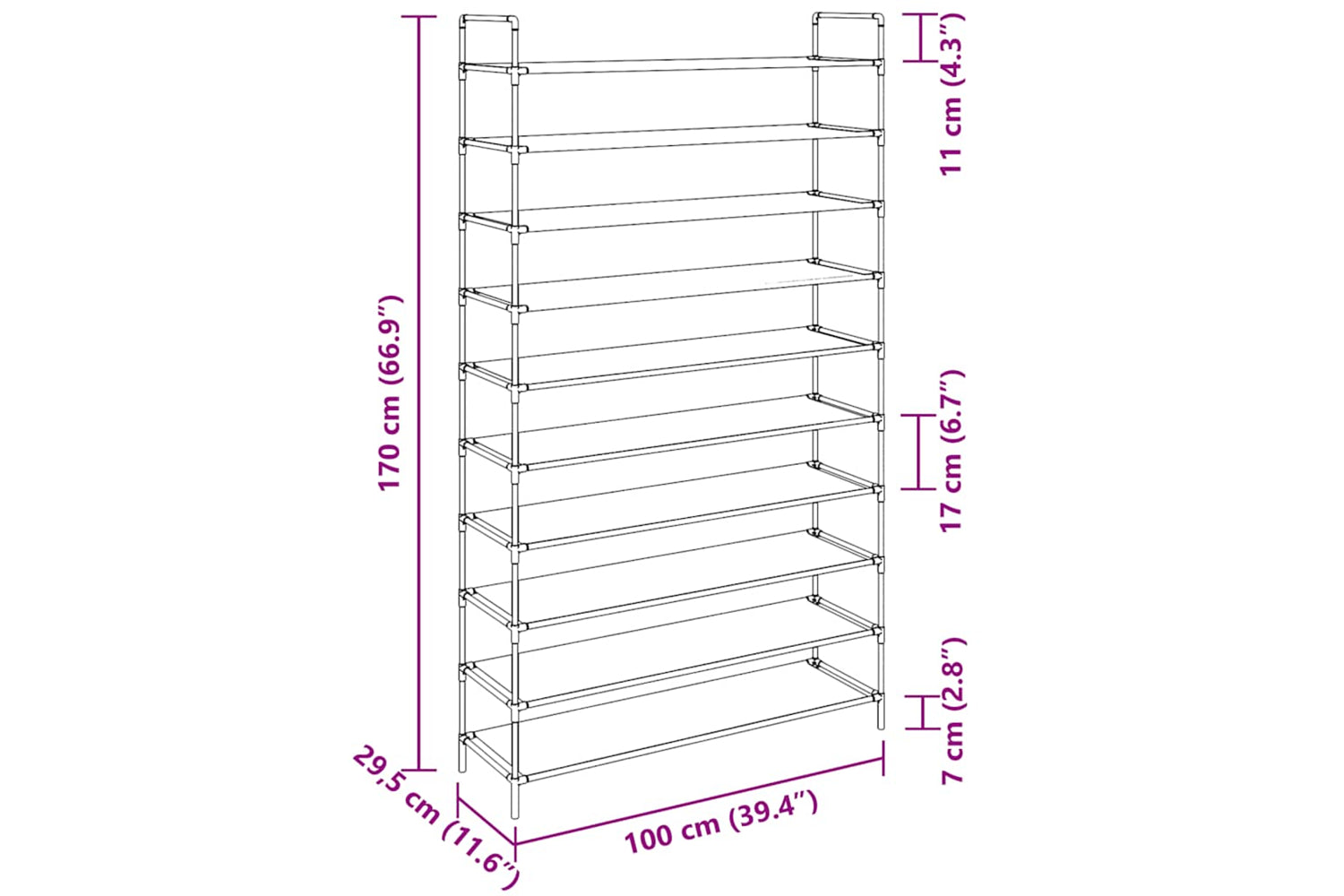 Vidaxl 245630 Shoe Rack With 10 Shelves Metal And Non-woven Fabric Black-7
